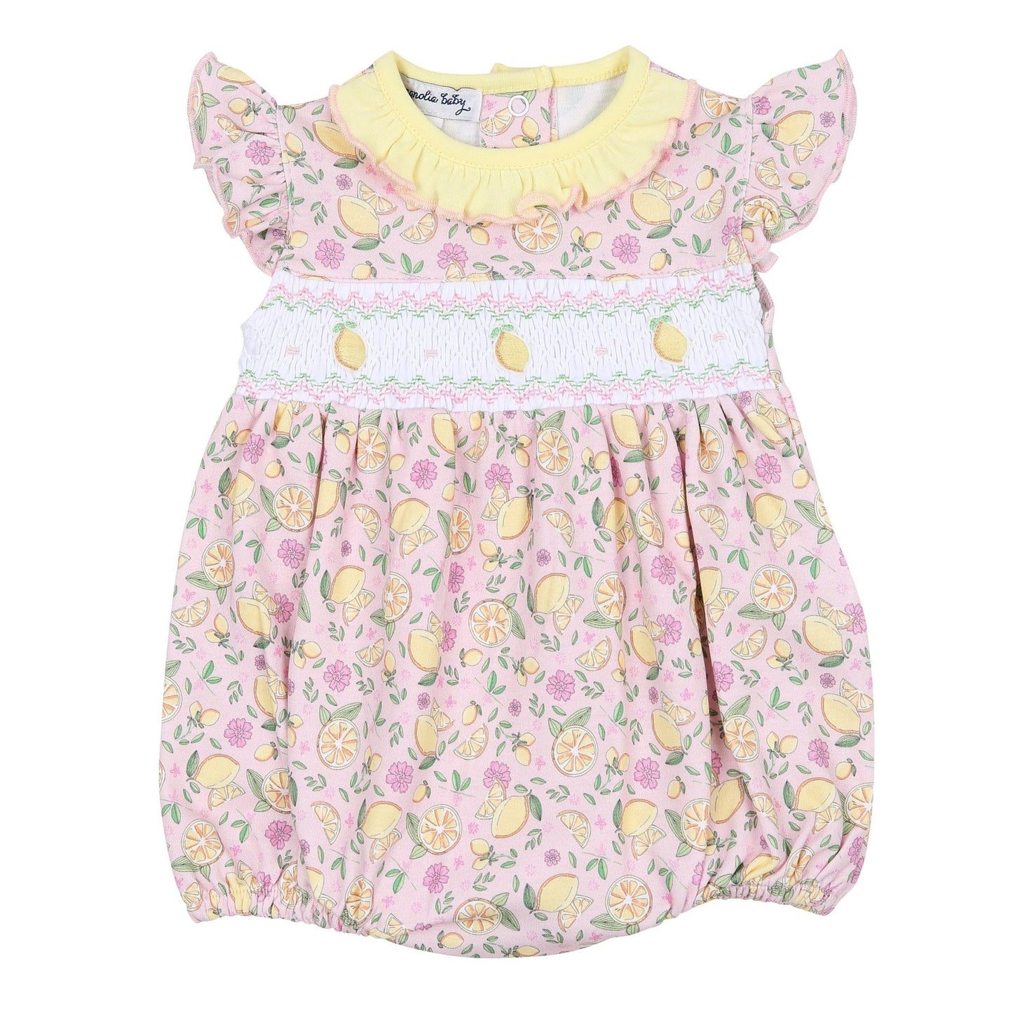 Fresh Lemons Smocked Print Flutters Bubble - Magnolia BabyBubble