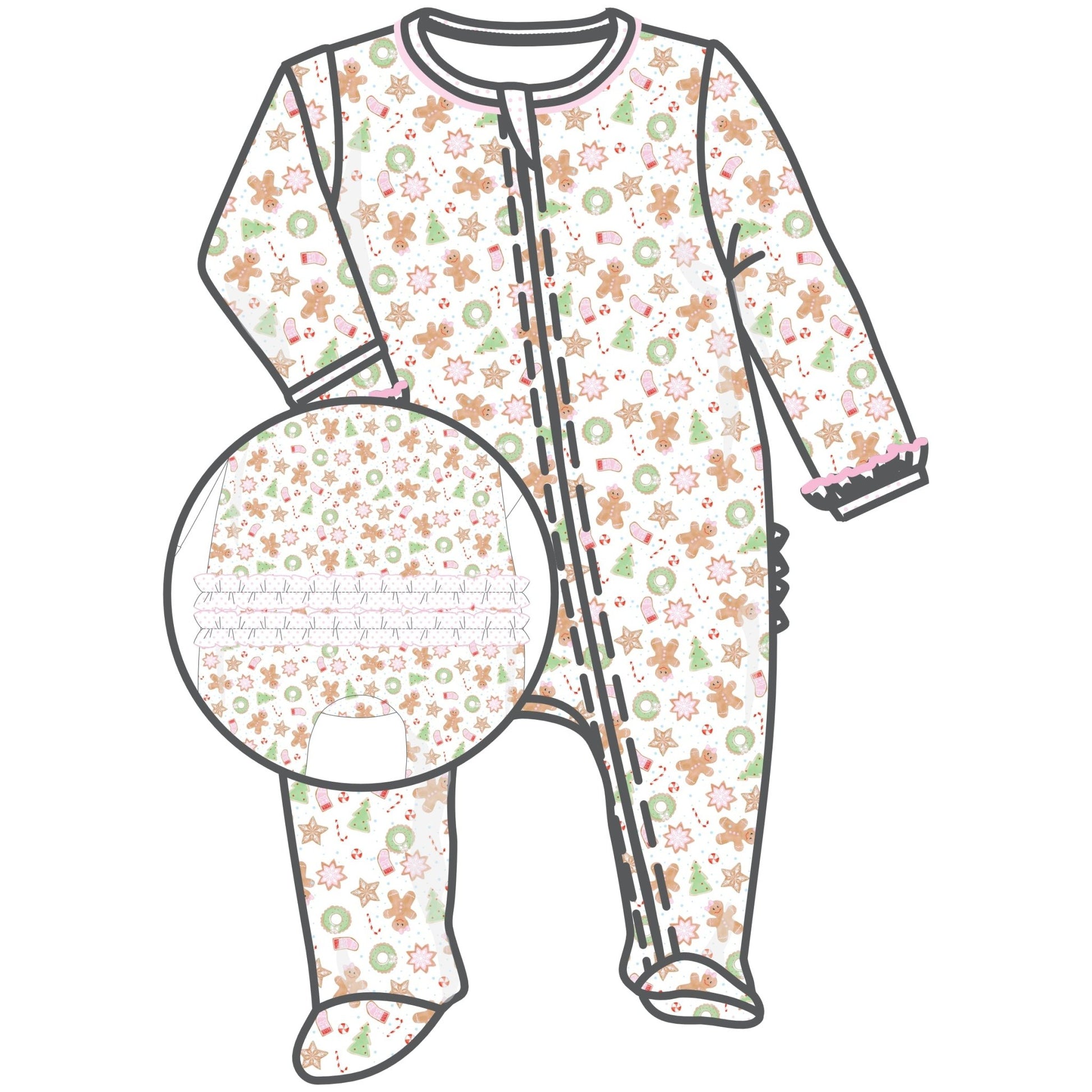 Frosted Wonderland Print Ruffle Zip Footie - Pink - Magnolia BabyFootie