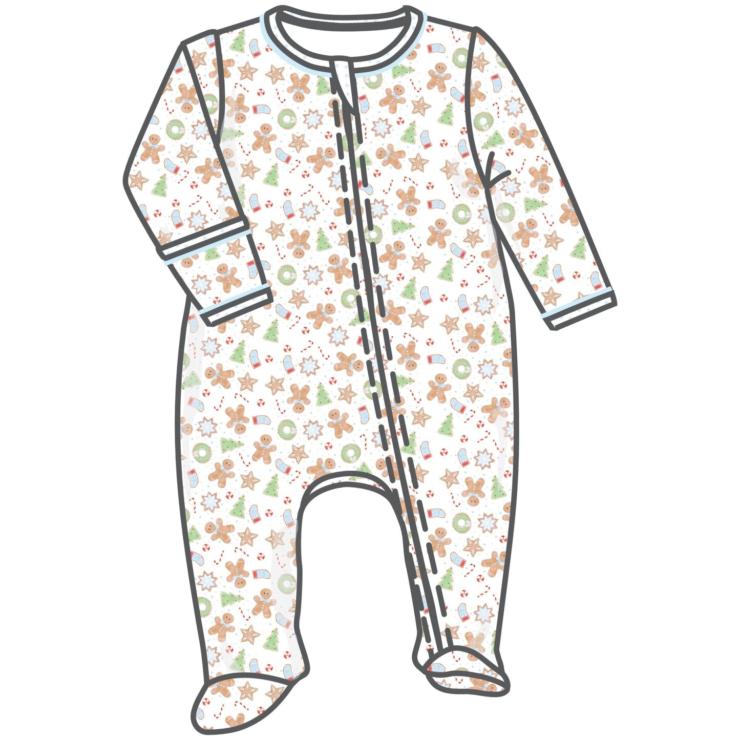 Frosted Wonderland Print Zip Footie - Light Blue - Magnolia BabyFootie