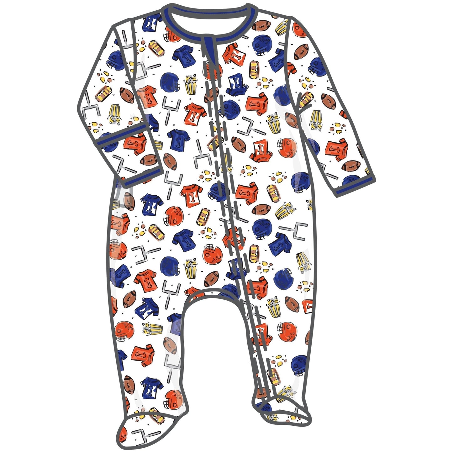 Future Draft Picks Zip Footie - Orange Blue - Magnolia BabyFootie