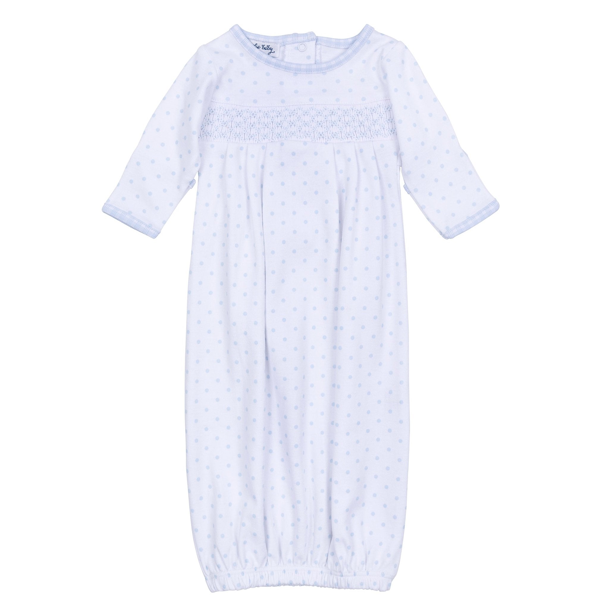 Magnolia Baby Boy Gingham Dots Smocked Gown in Light Blue Magnolia Baby Boy Gingham Dots Smocked Gown in Light Blue