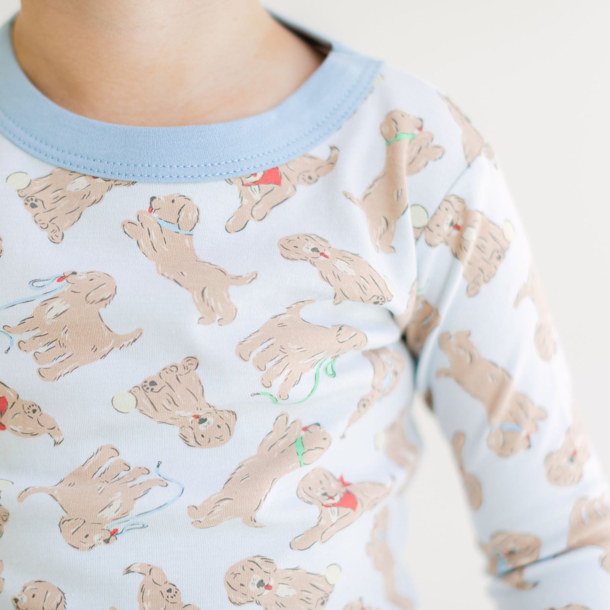 Golden Pup Long Pajamas - Light Blue - Magnolia BabyLong Pajamas