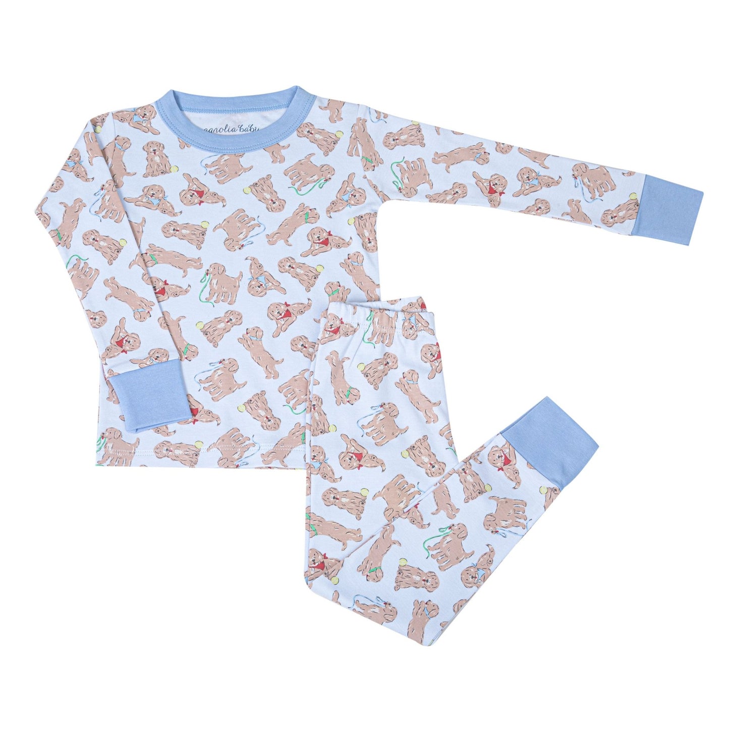 Golden Pup Long Pajamas - Light Blue - Magnolia BabyLong Pajamas