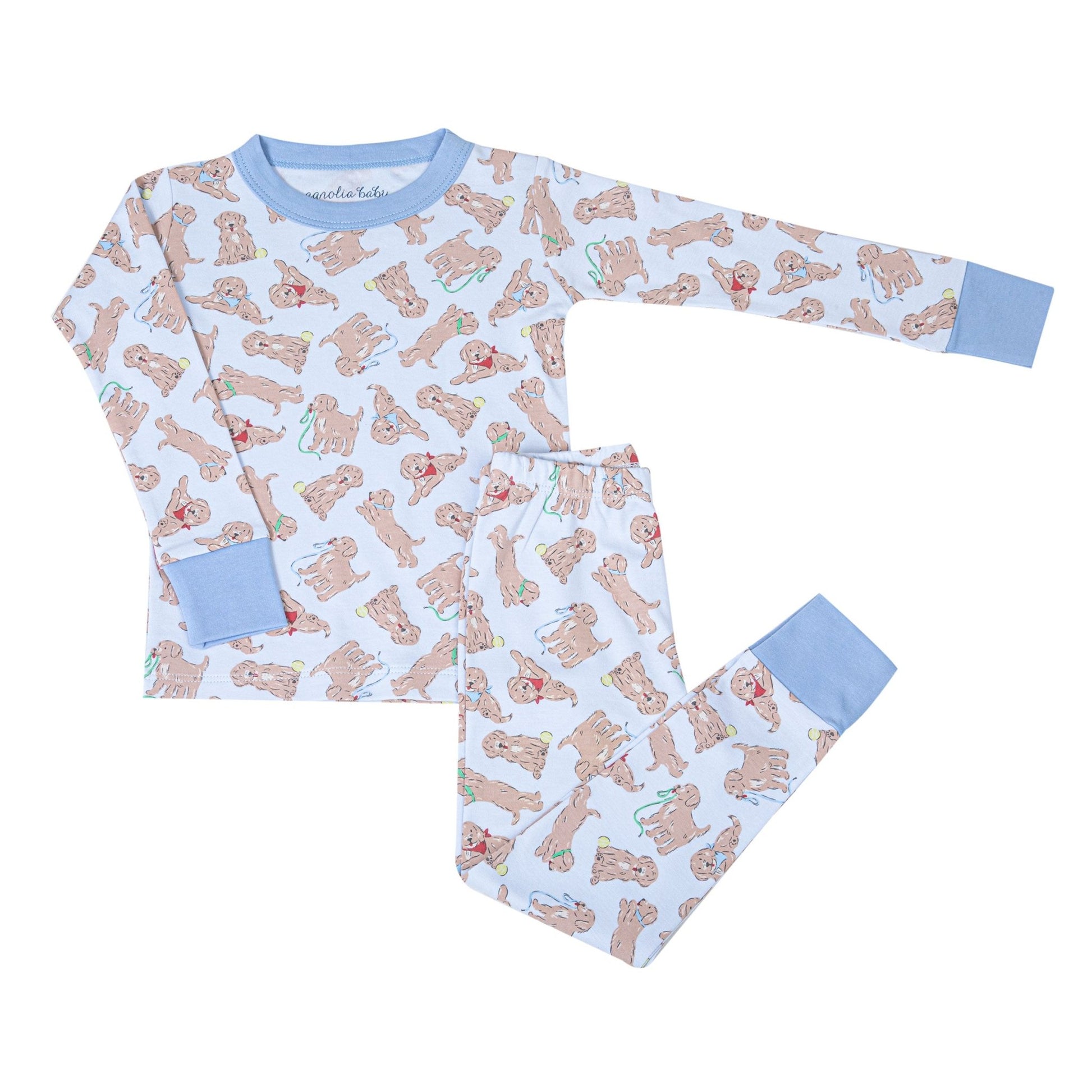 Golden Pup Long Pajamas - Light Blue - Magnolia BabyLong Pajamas
