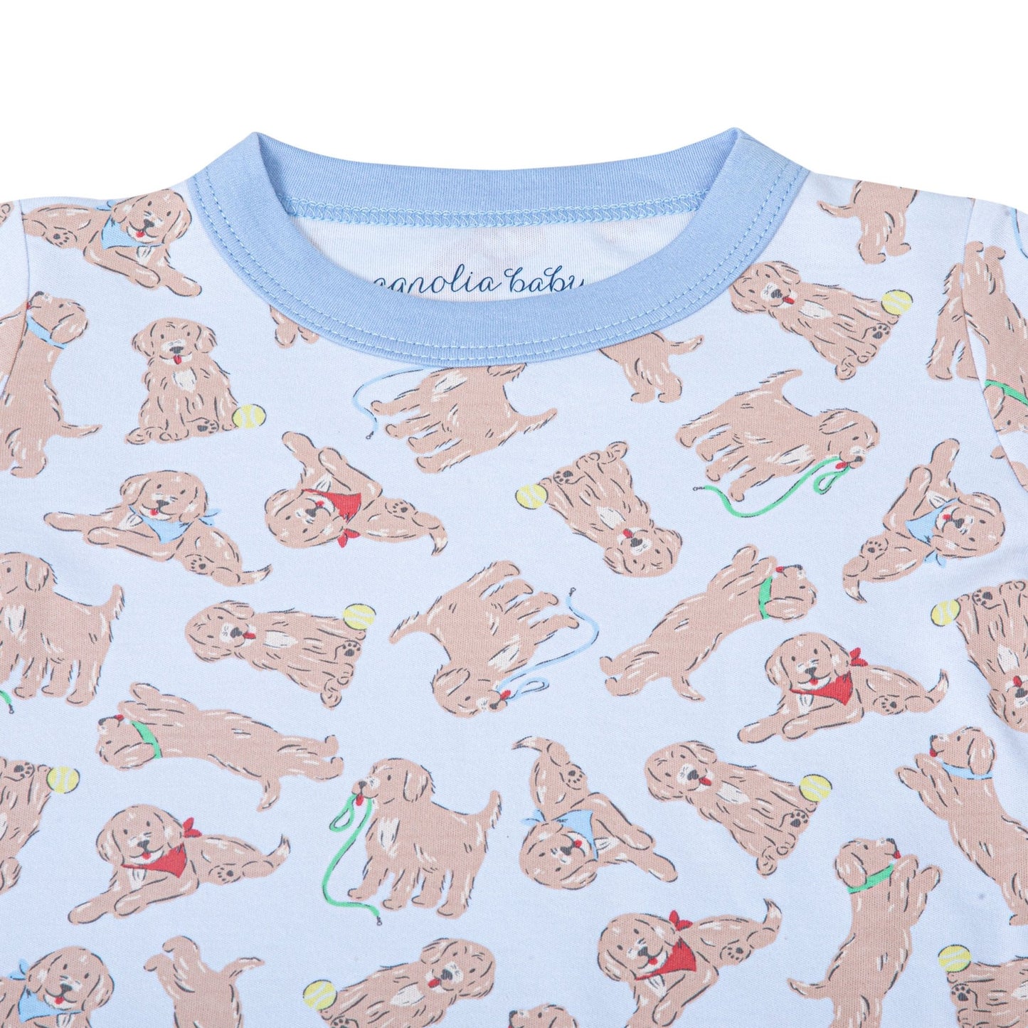 Golden Pup Long Pajamas - Light Blue - Magnolia BabyLong Pajamas