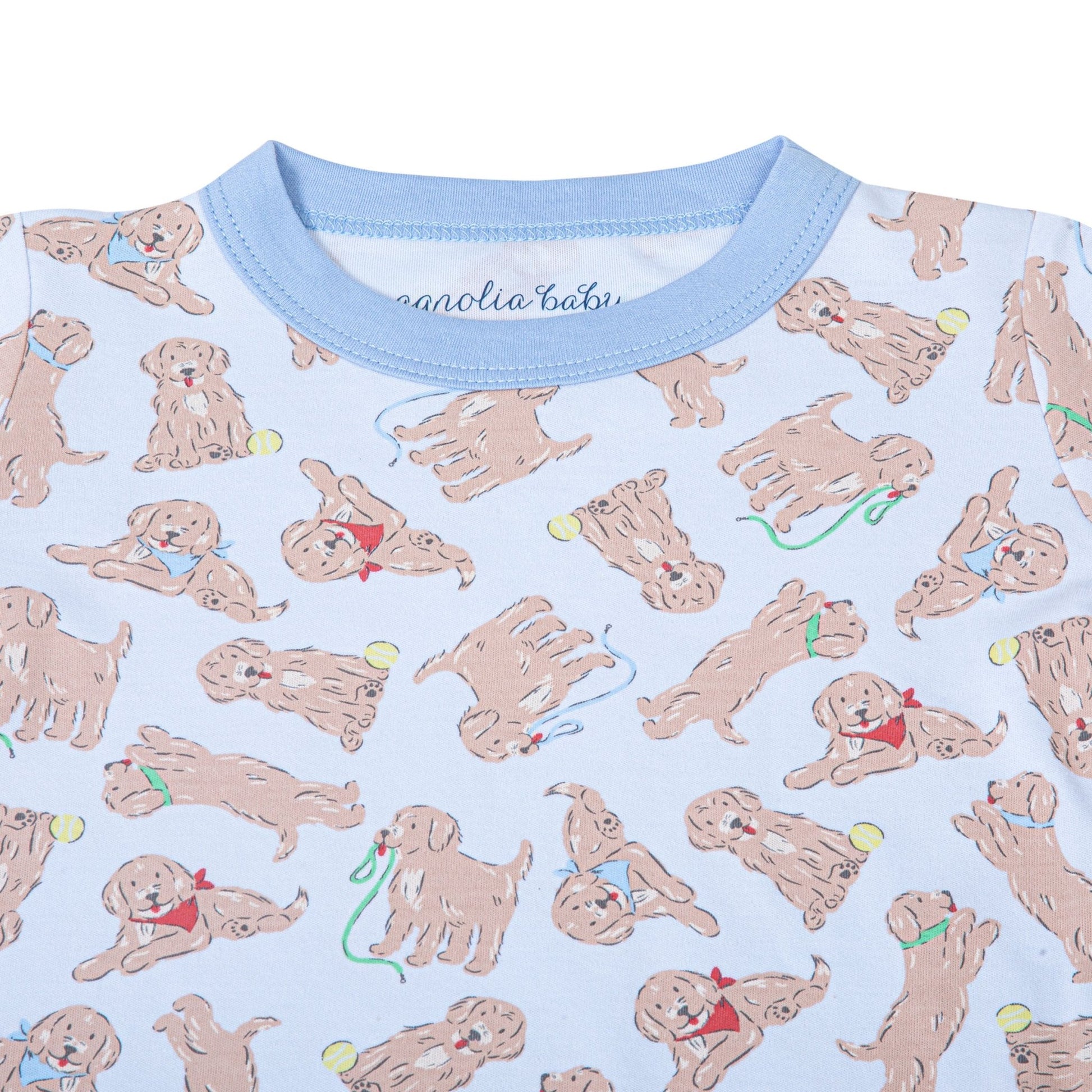 Golden Pup Long Pajamas - Light Blue - Magnolia BabyLong Pajamas