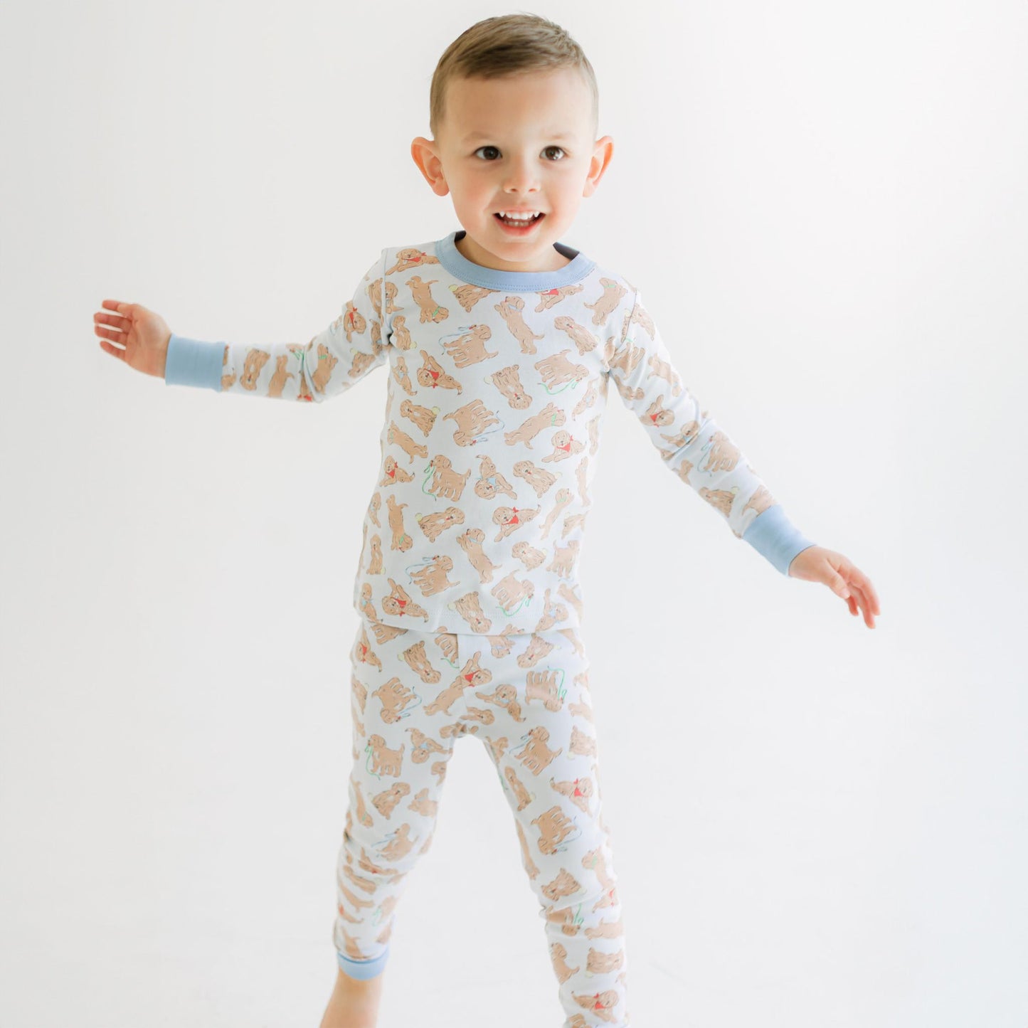 Golden Pup Long Pajamas - Light Blue - Magnolia BabyLong Pajamas