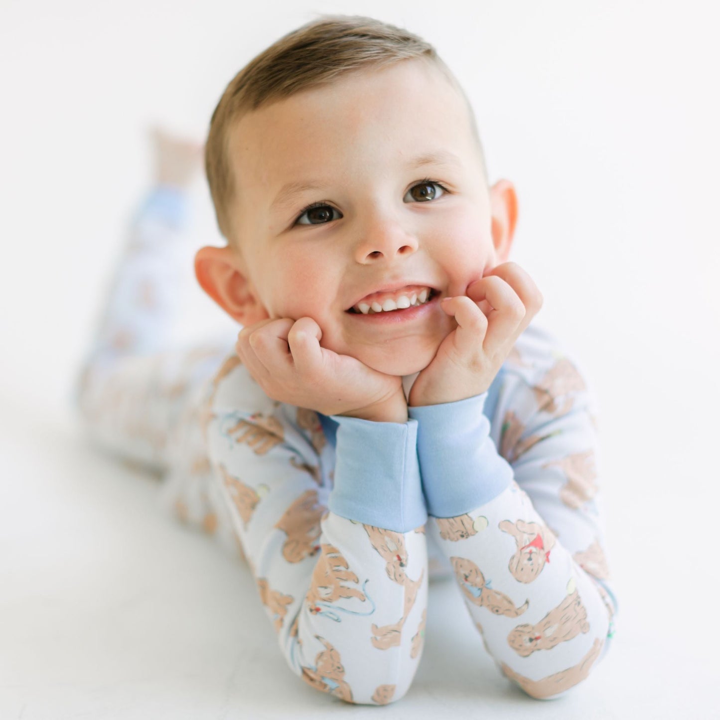 Golden Pup Long Pajamas - Light Blue - Magnolia BabyLong Pajamas