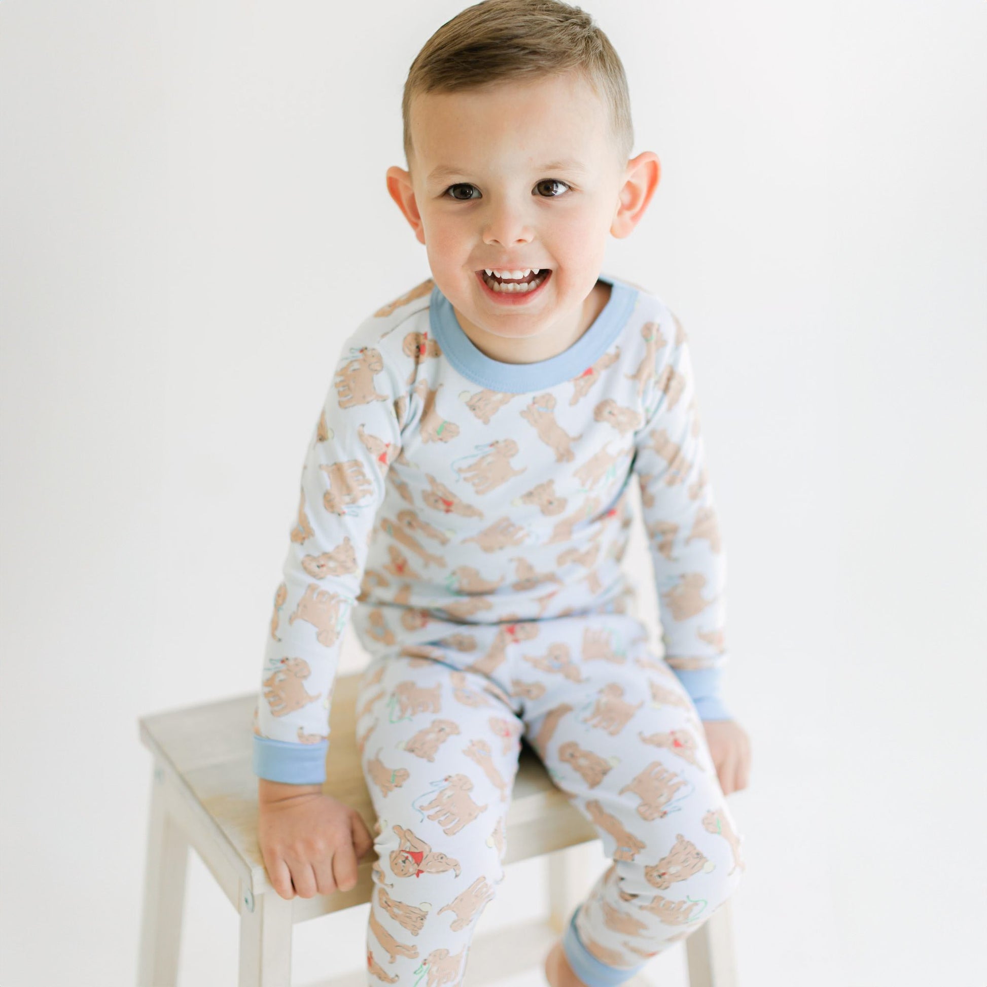 Golden Pup Long Pajamas - Light Blue - Magnolia BabyLong Pajamas
