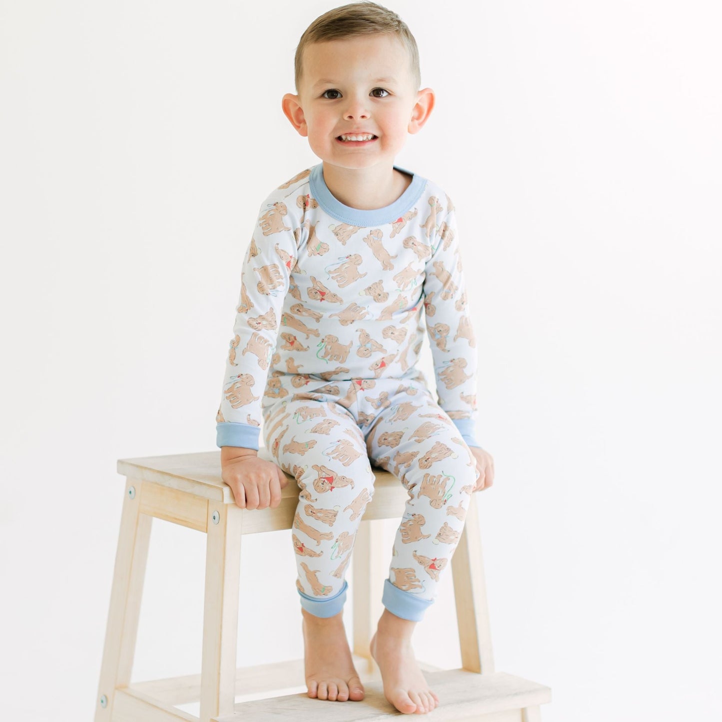 Golden Pup Long Pajamas - Light Blue - Magnolia BabyLong Pajamas