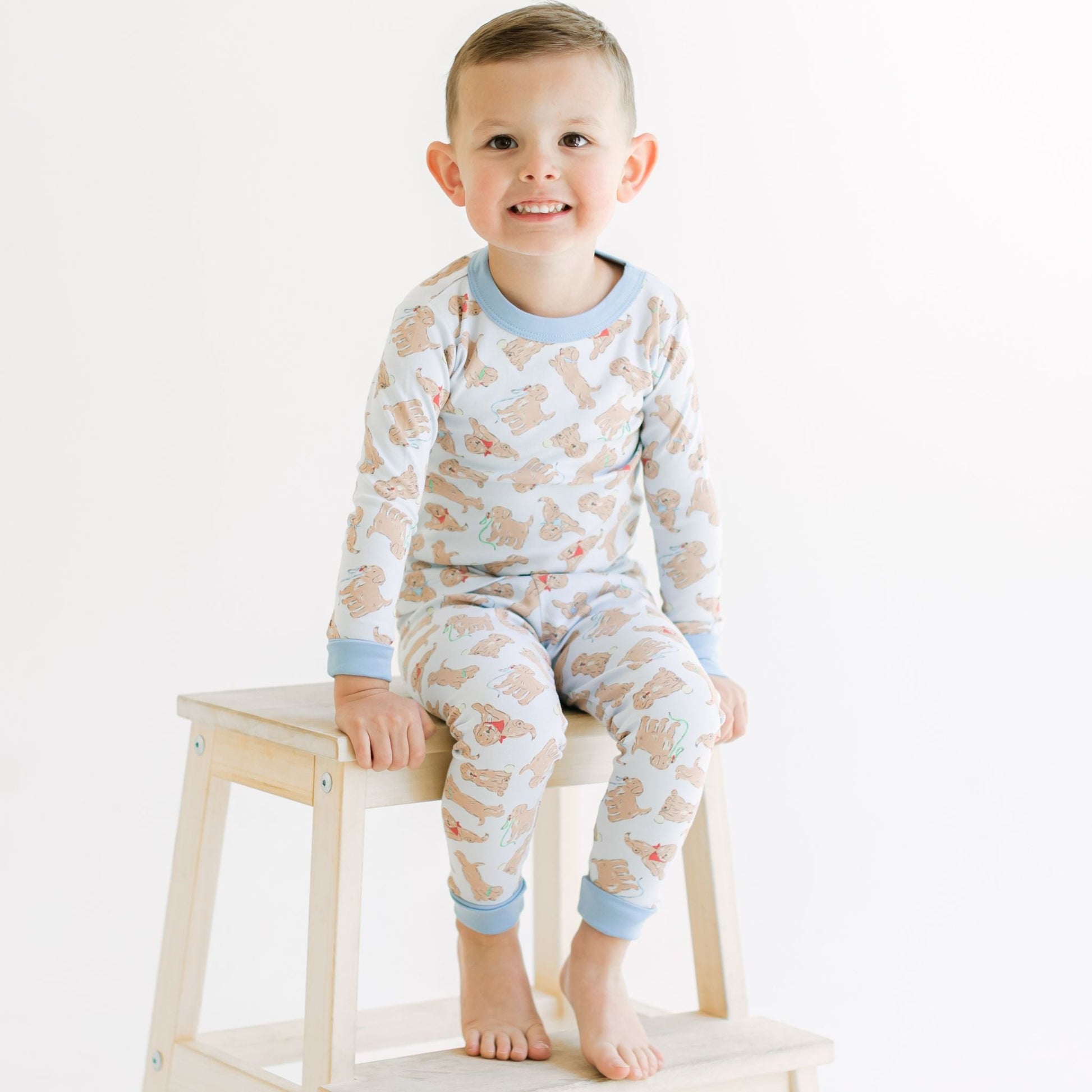 Golden Pup Long Pajamas - Light Blue - Magnolia BabyLong Pajamas