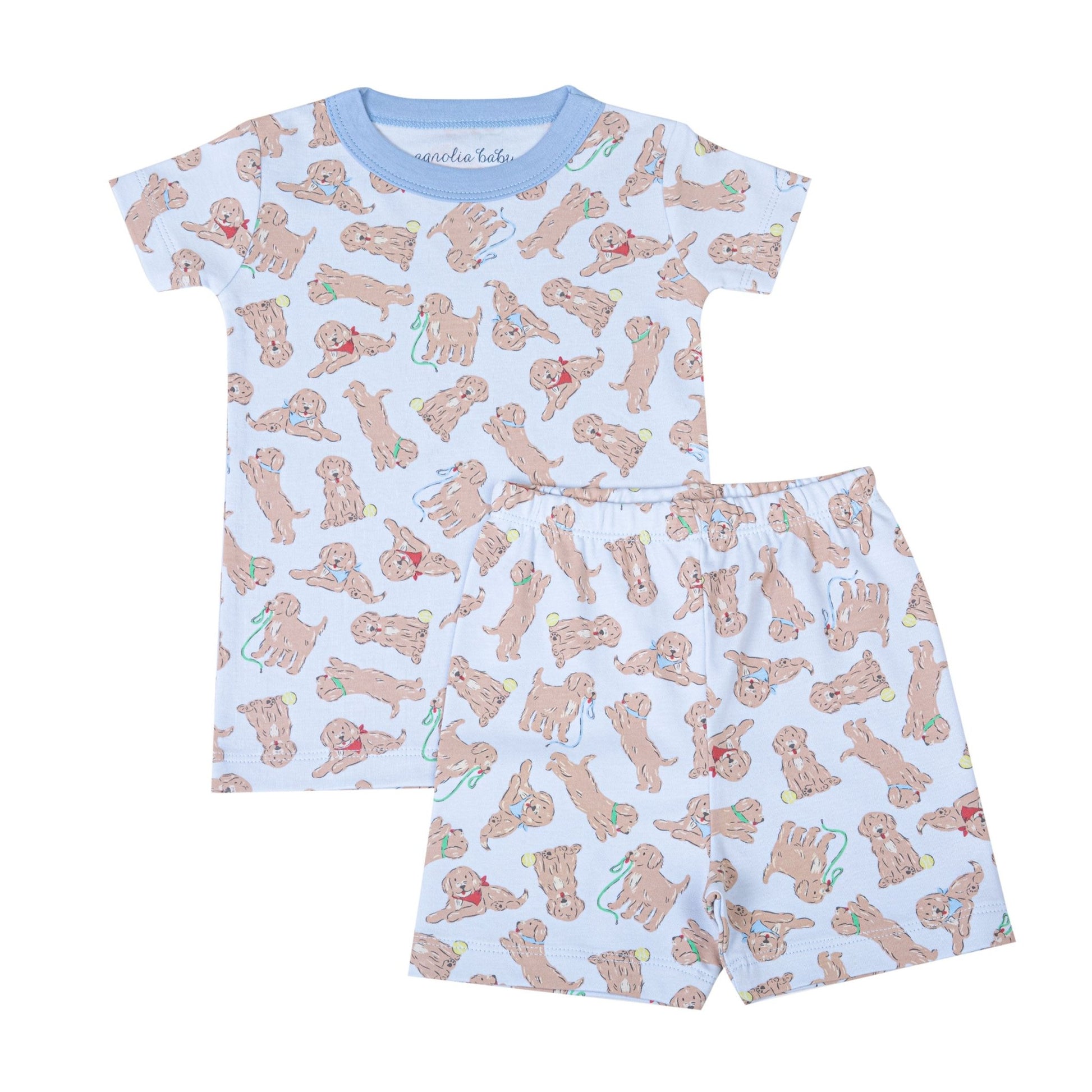 Golden Pup Short Pajamas - Light Blue - Magnolia BabyShort Pajamas