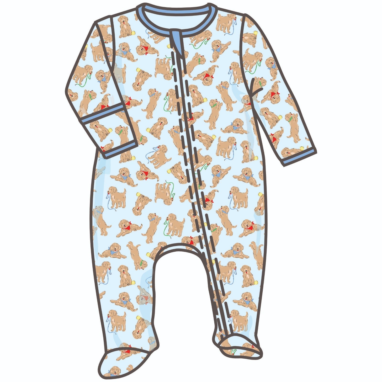 Golden Pup Zip Footie - Light Blue - Magnolia BabyFootie