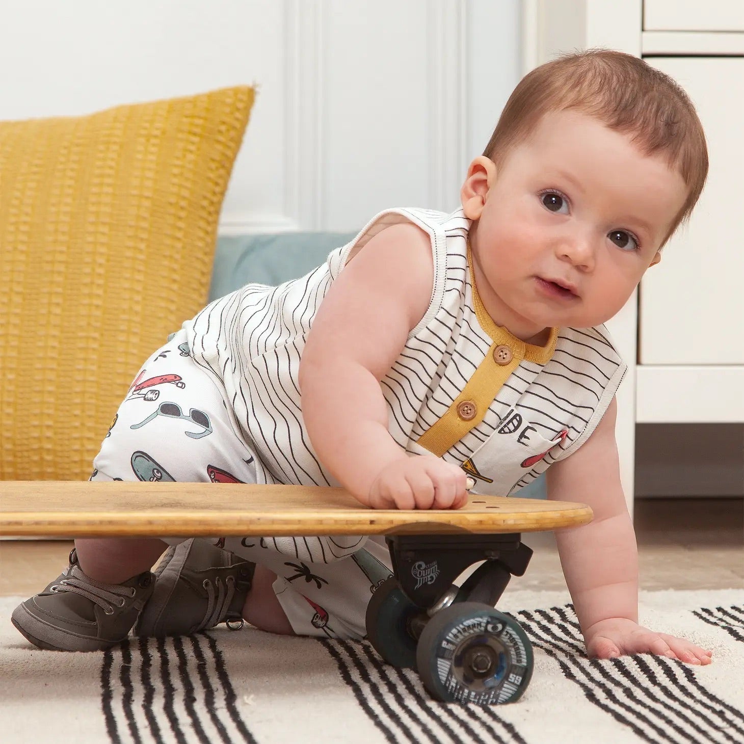 Good Vibes Skateboard Bamboo Shorts Set - Magnolia BabyShort Set