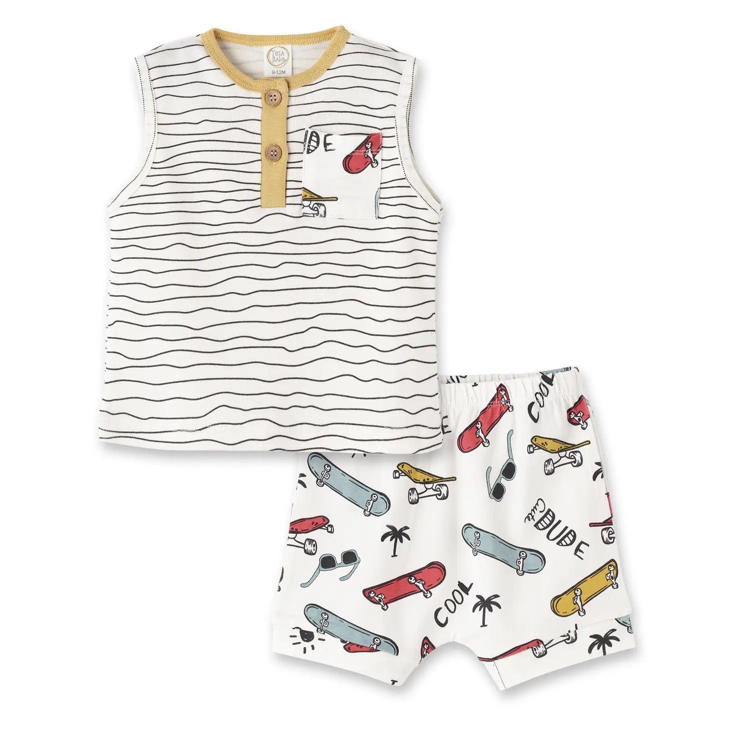 Good Vibes Skateboard Bamboo Shorts Set - Magnolia BabyShort Set