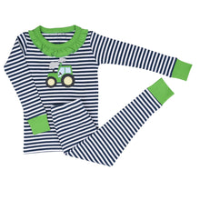  Green Tractor Applique Ruffle Infant/Toddler Long Pajamas - Magnolia BabyLong Pajamas