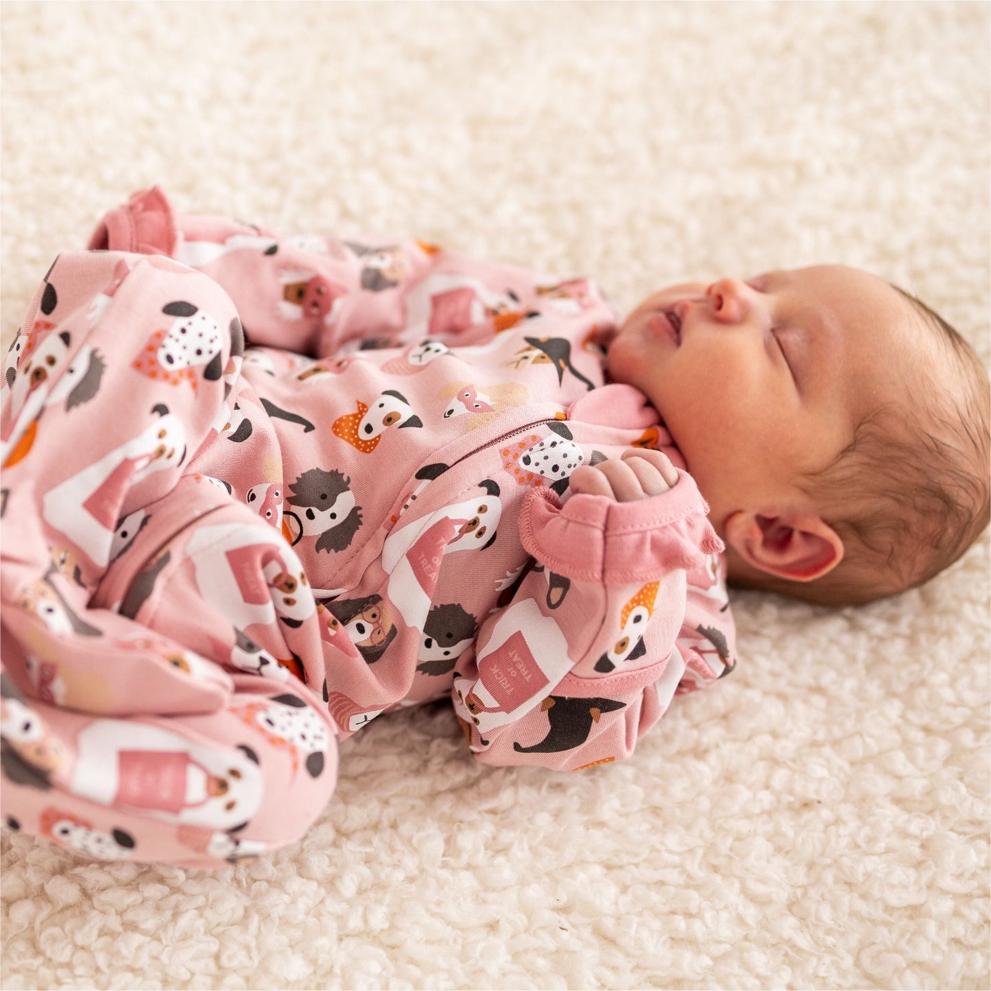 Halloween Hounds Ruffle Zip Footie - Dusty Rose - Magnolia BabyFootie