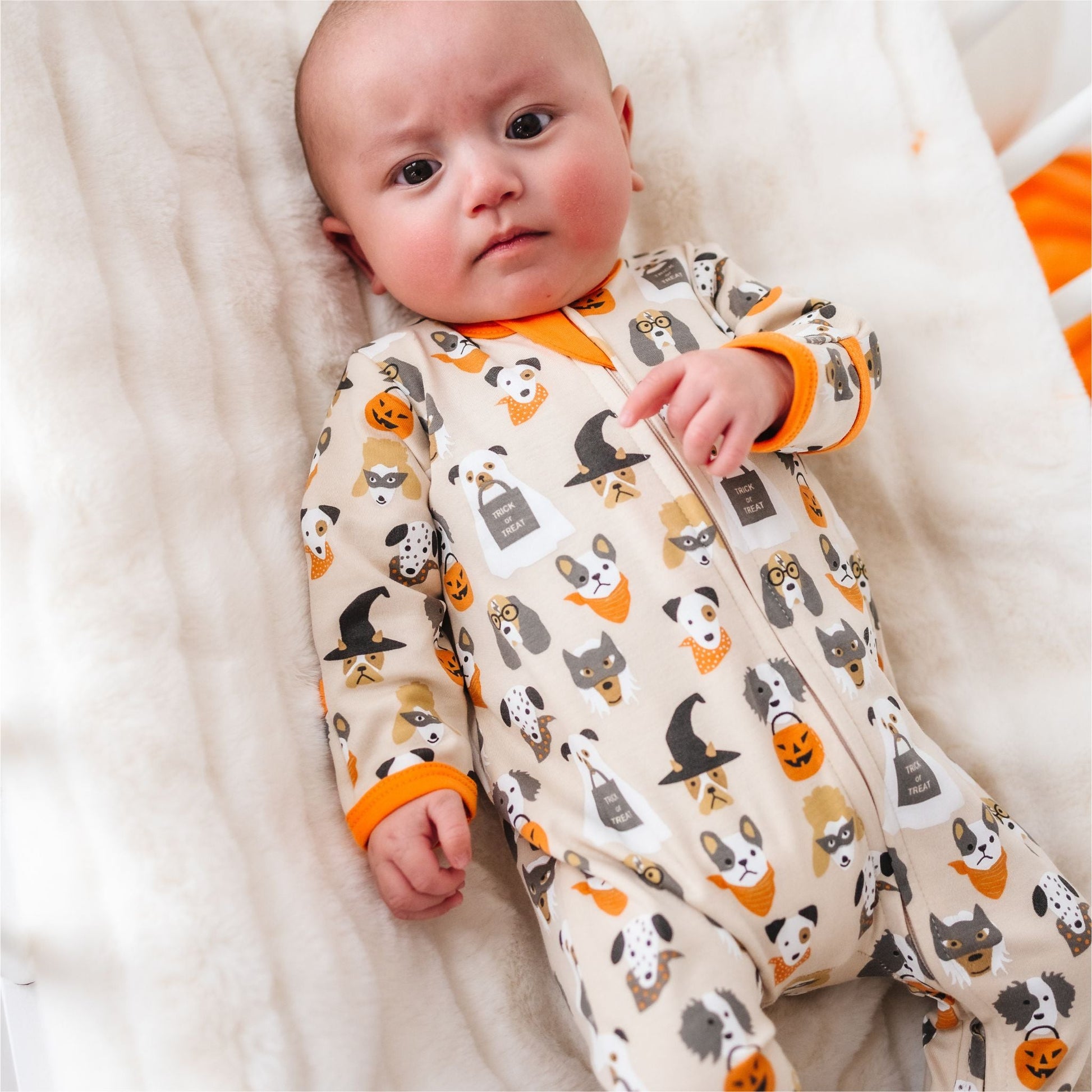 Halloween Hounds Zip Footie - Driftwood - Magnolia BabyFootie