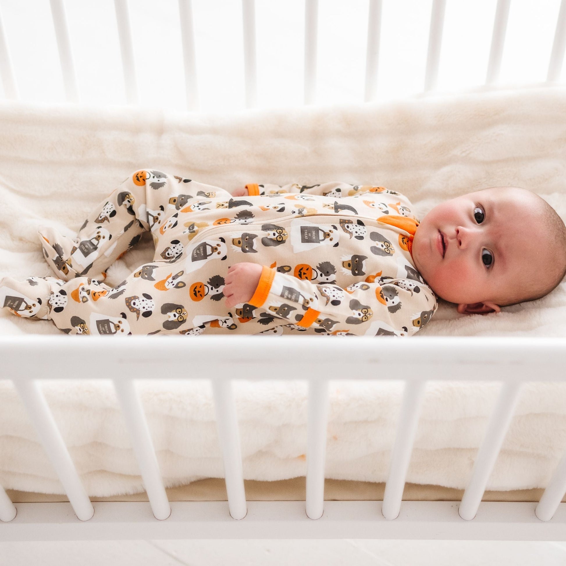 Halloween Hounds Zip Footie - Driftwood - Magnolia BabyFootie