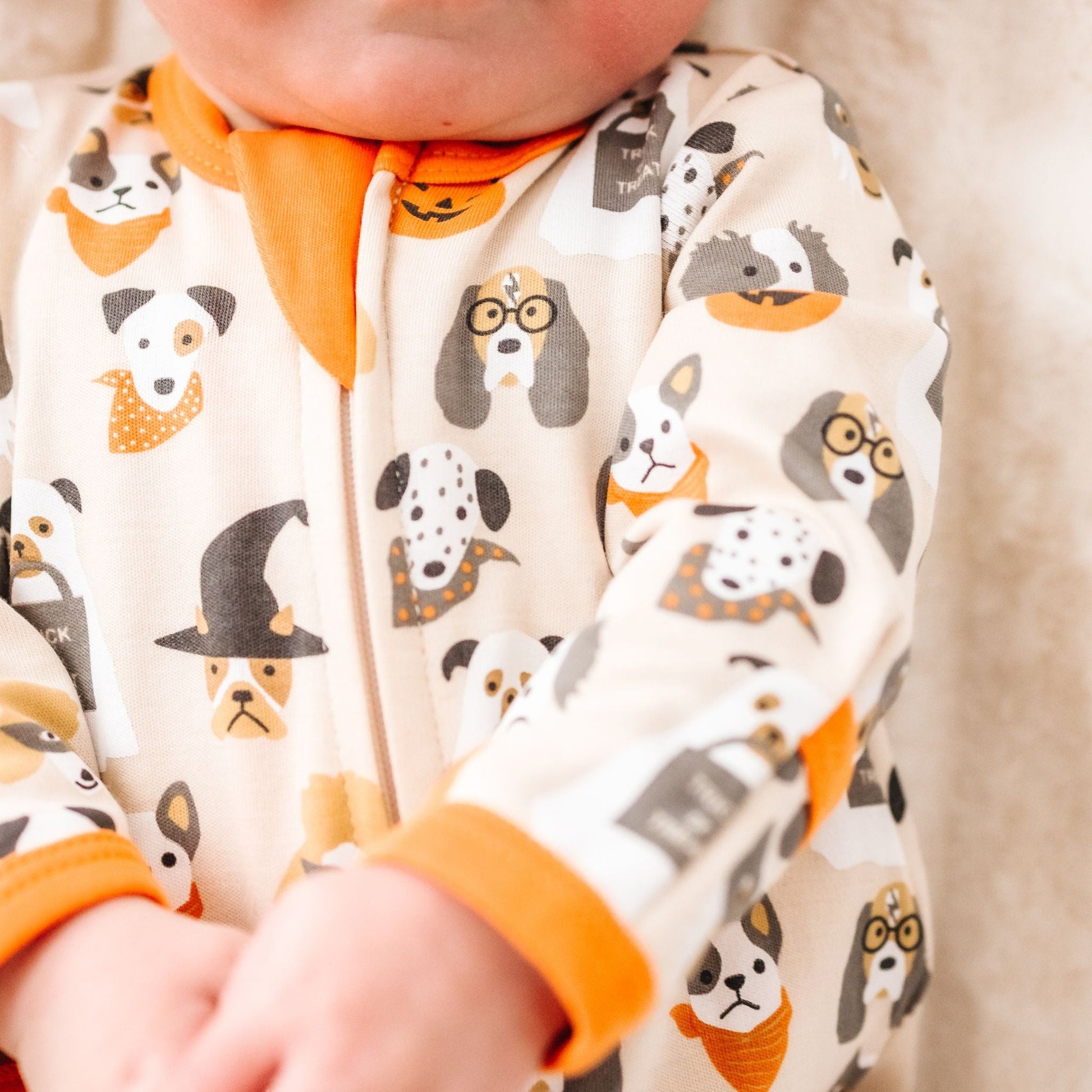 Halloween Hounds Zip Footie - Driftwood - Magnolia BabyFootie