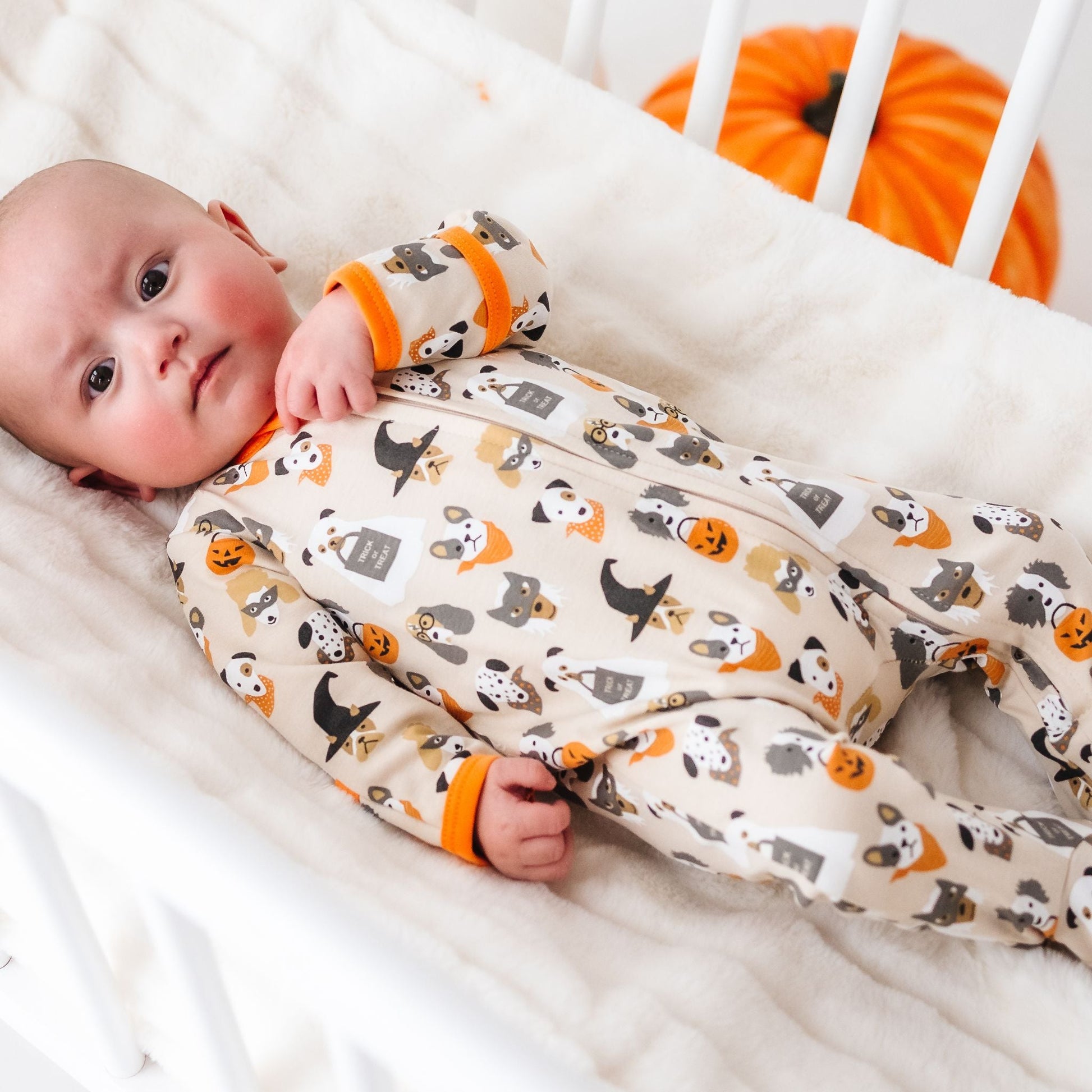 Halloween Hounds Zip Footie - Driftwood - Magnolia BabyFootie