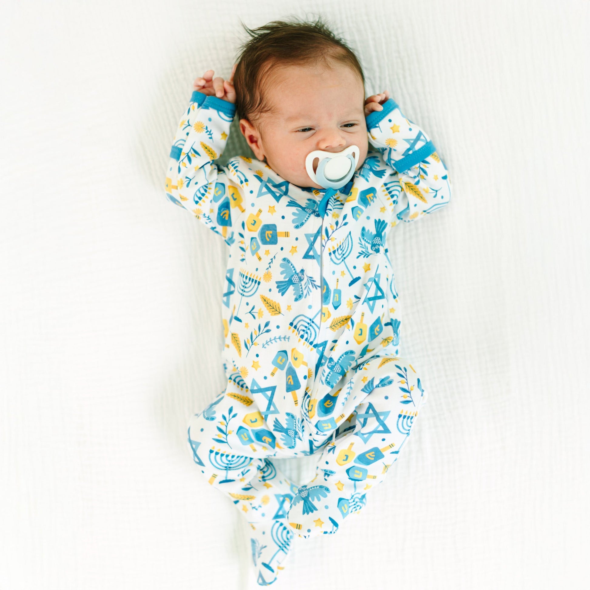 Hanukkah Nights Zip Footie - Magnolia BabyFootie