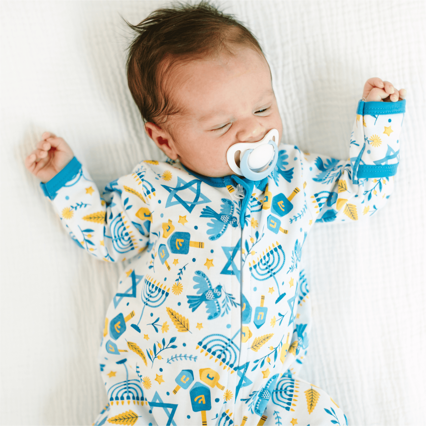 Hanukkah Nights Zip Footie - Magnolia BabyFootie