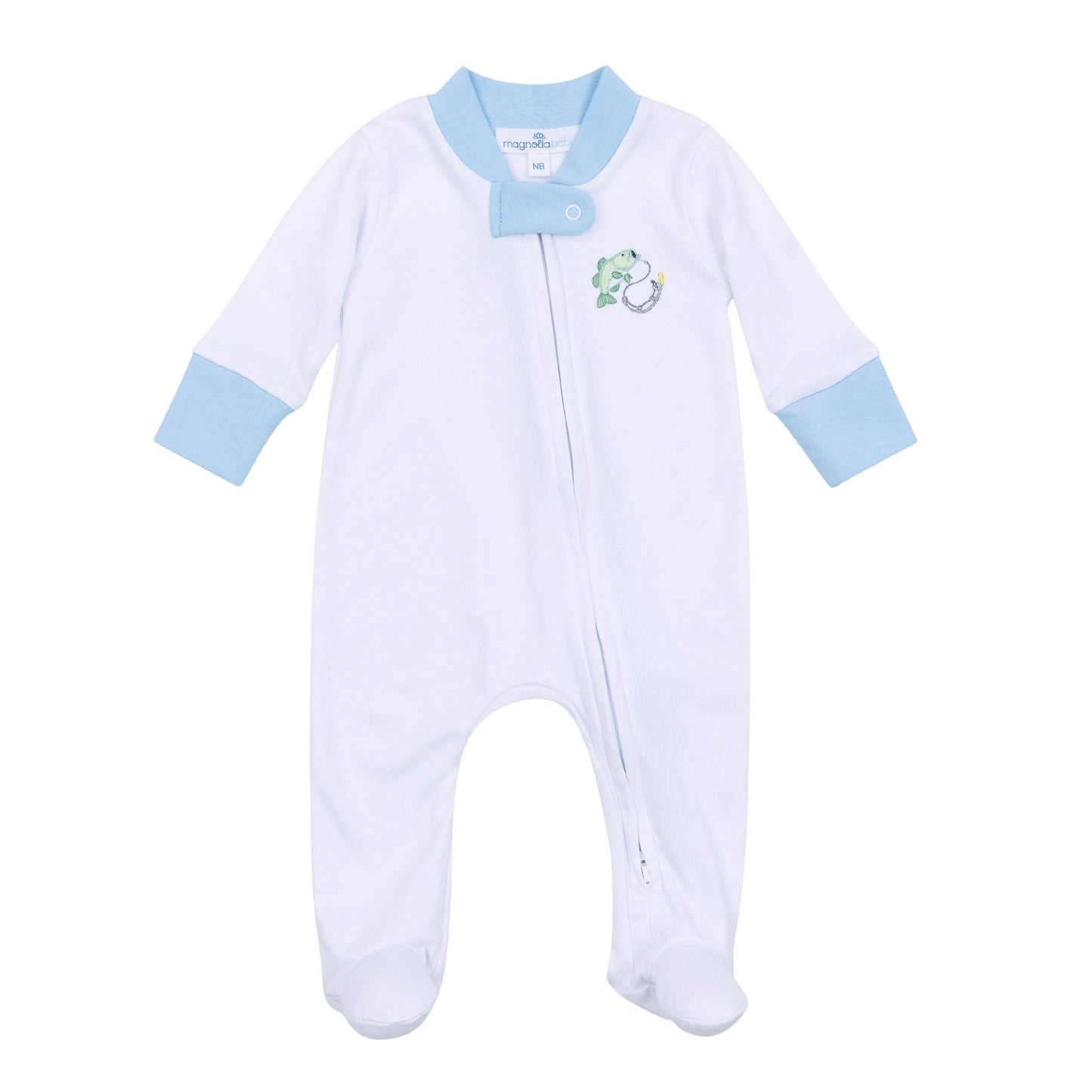 Hook, Line and Sinker Embroidered Zip Footie - Magnolia BabyFootie