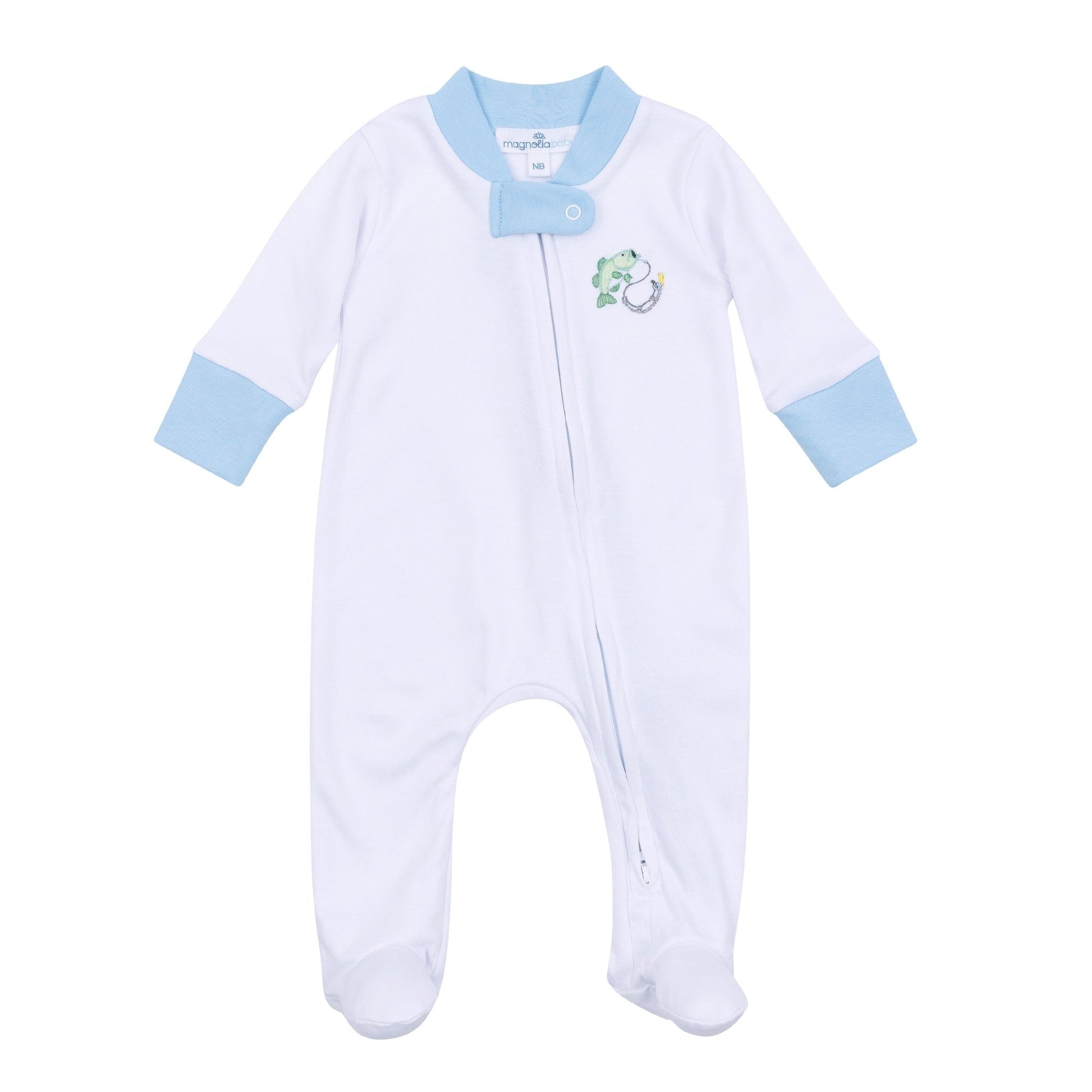 Hook, Line and Sinker Embroidered Zip Footie - Magnolia BabyFootie
