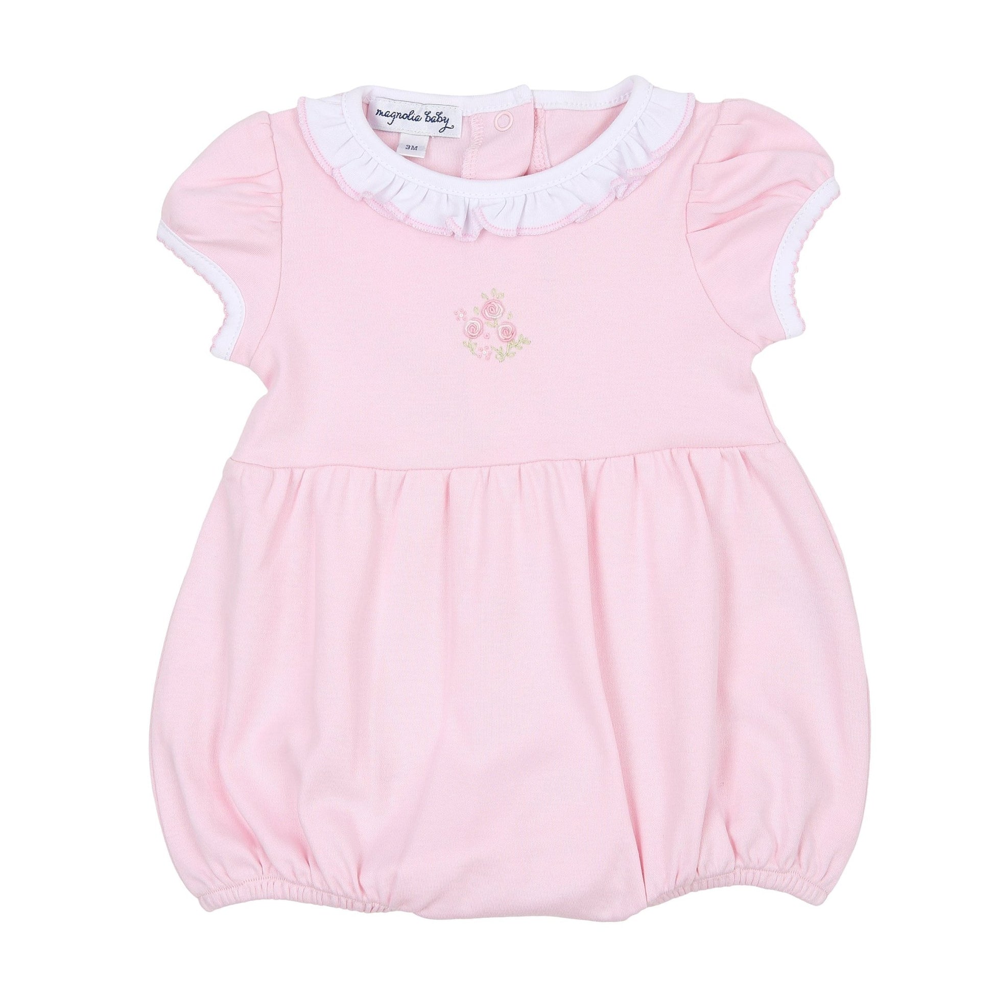 Hope's Rose Embroidered Short Sleeve Bubble - Magnolia BabyBubble