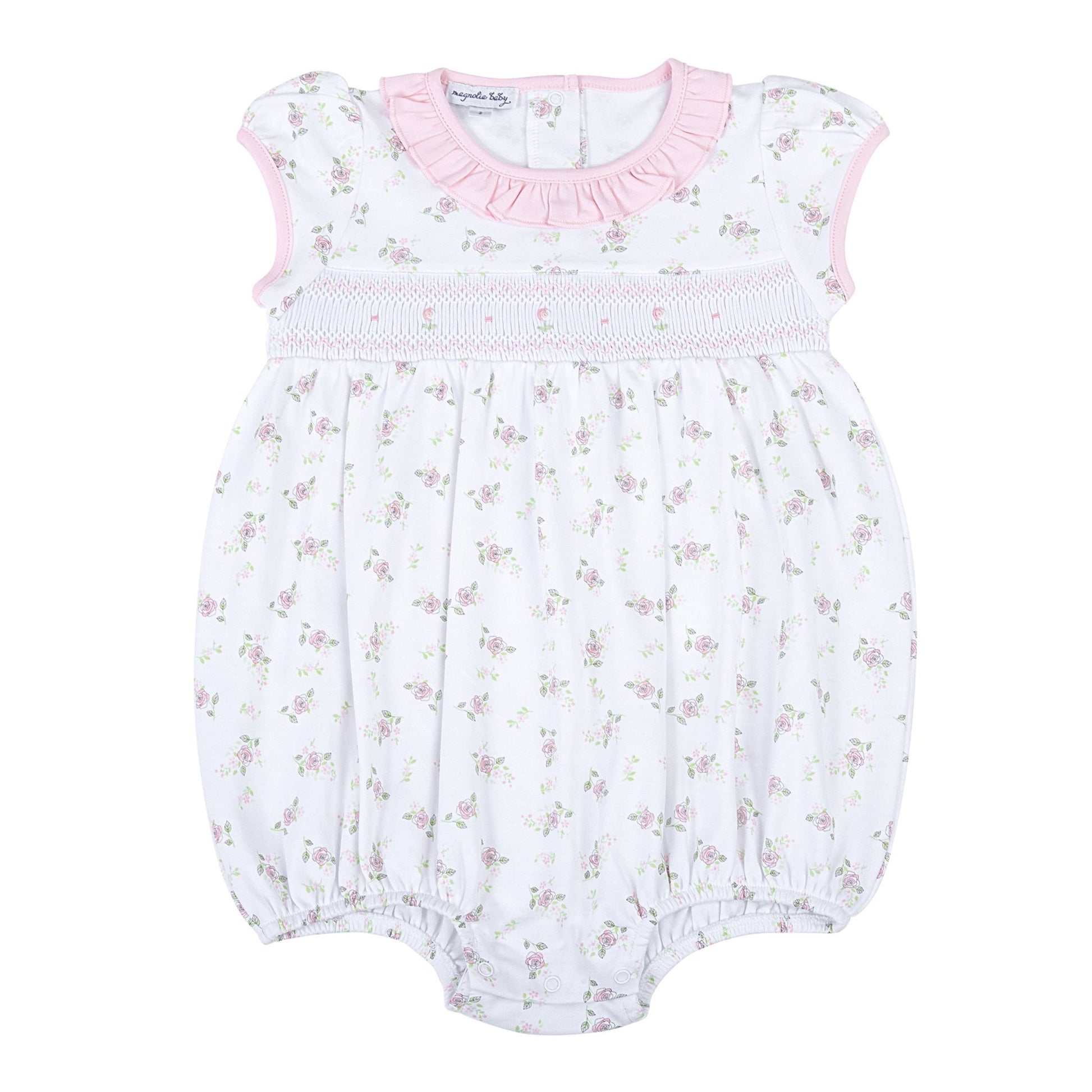 Hope's Rose Smocked Ruffle Short Sleeve Bubble - Magnolia BabyBubble