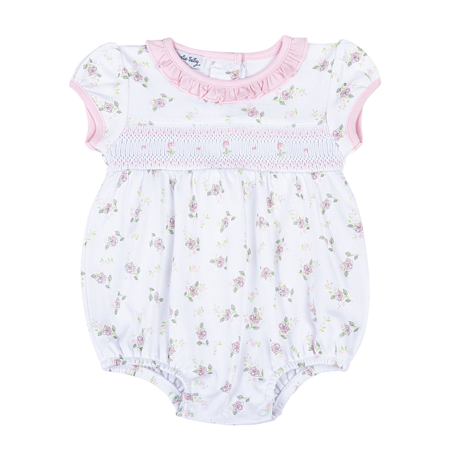 Hope's Rose Smocked Ruffle Short Sleeve Bubble - Magnolia BabyBubble
