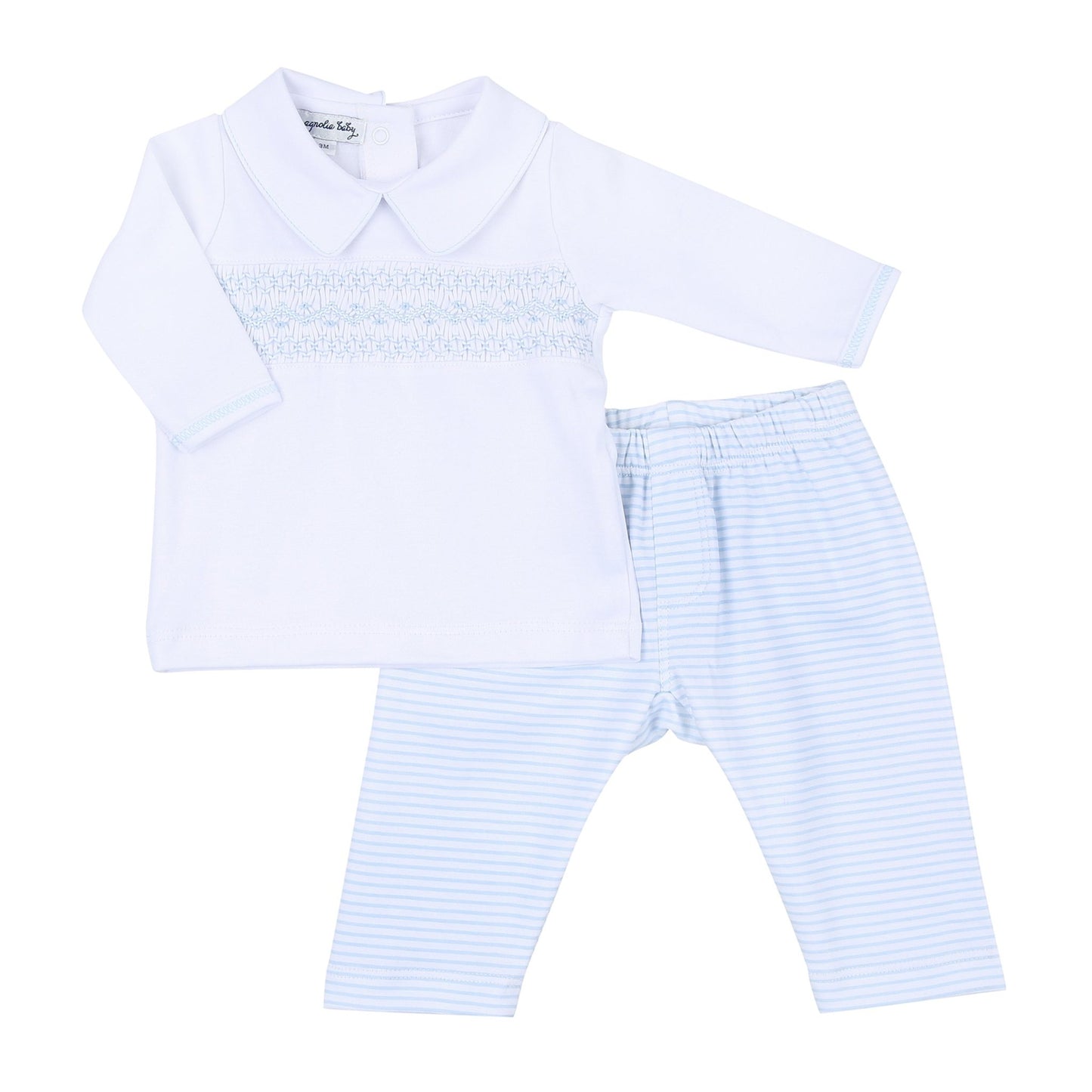 Jessica and Jack Blue Smocked Collared Long 2pc Pant Set Set - Magnolia BabyDiaper Cover