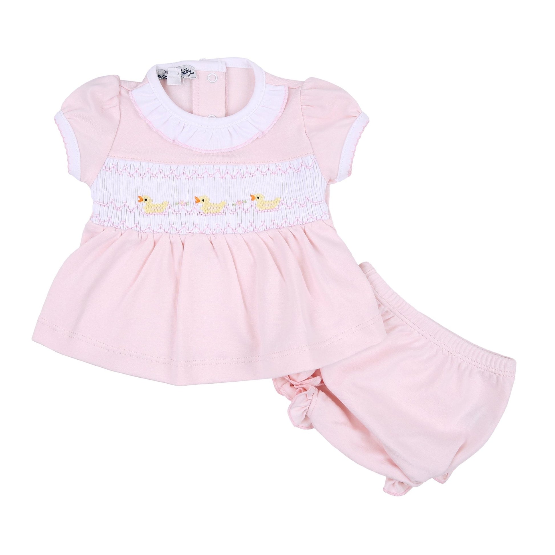 Just Ducky Classics Pink Smocked Ruffle Short Sleeve Diaper Cover Set - Magnolia BabyDiaper Cover