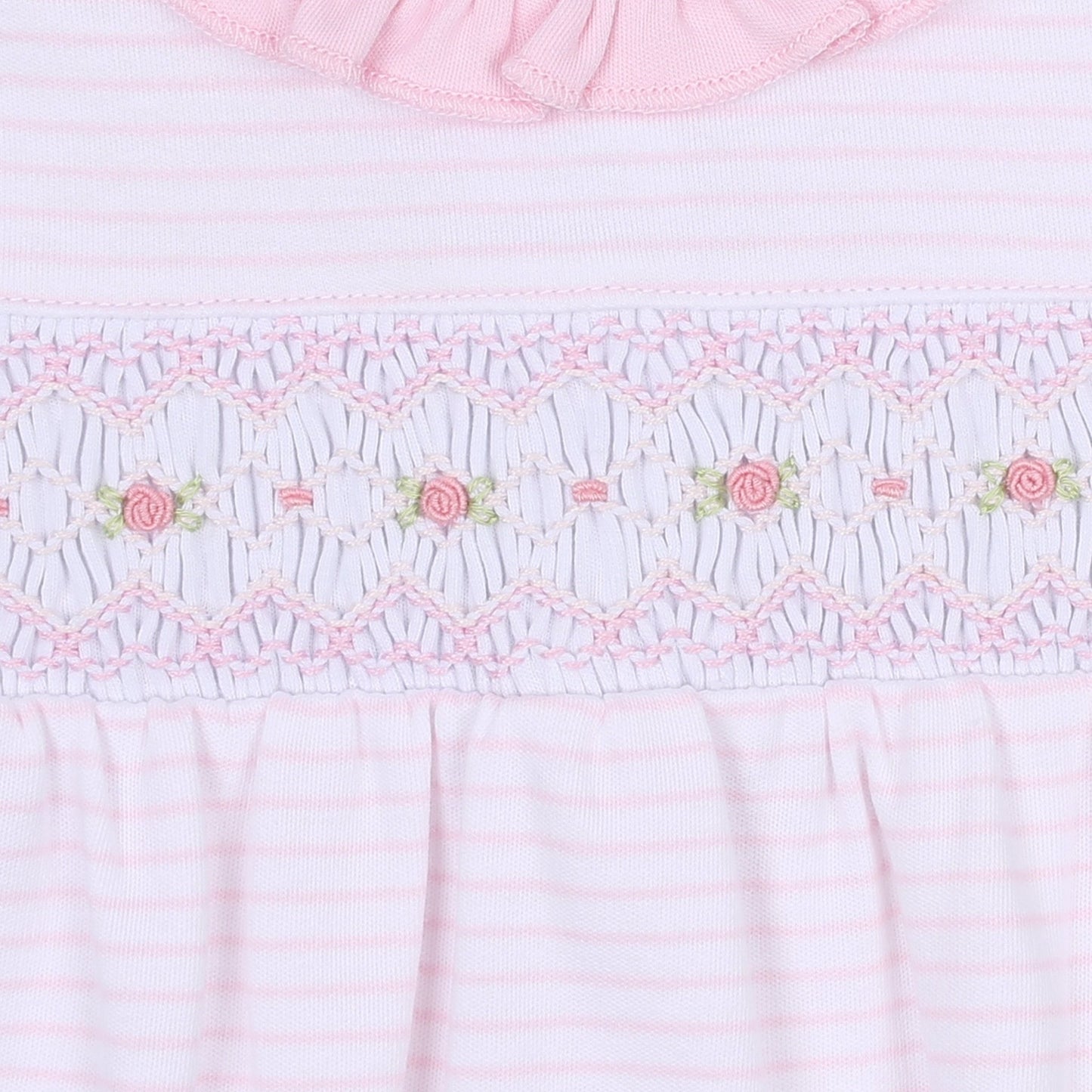 Katie & Kyle Pink Smocked Ruffle Short Sleeve Gathered Gown - Magnolia BabyGown