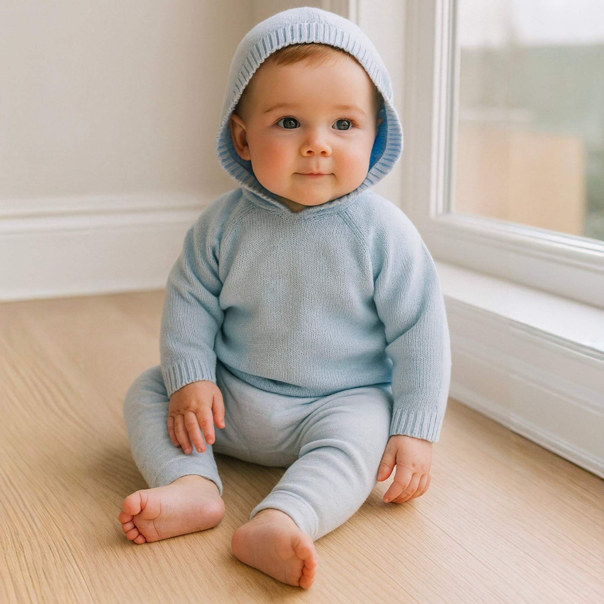 Light Blue Knitted Zip - Back Hoodie by Magnolia Baby - Magnolia BabyKnits