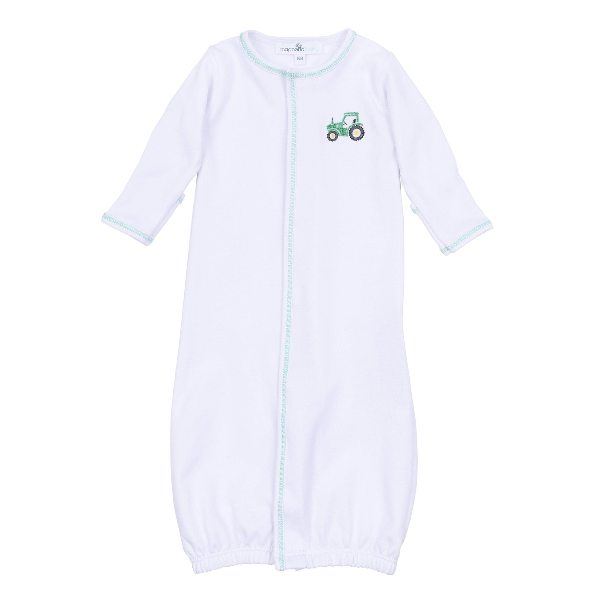 Lil' Green Tractor Embroidered Converter - Magnolia BabyConverter Gown