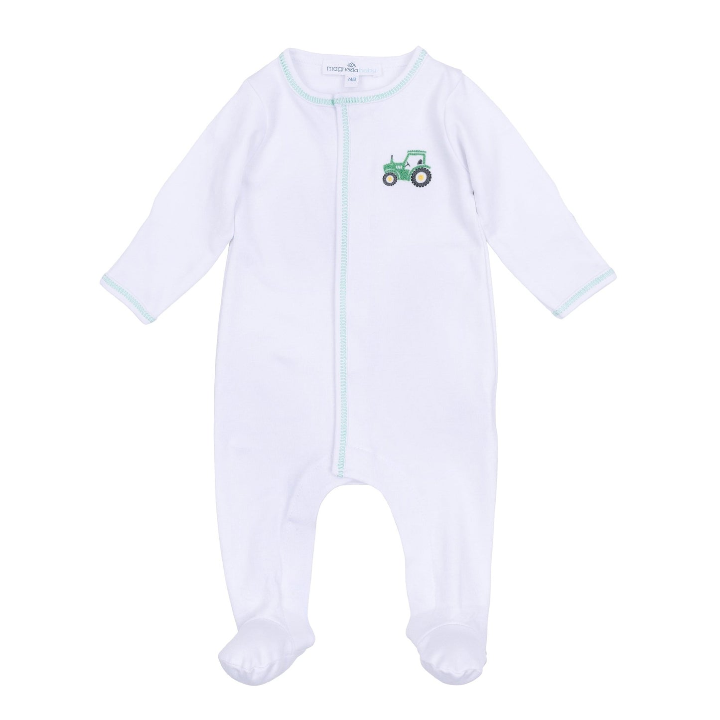 Lil' Green Tractor Embroidered Footie - Magnolia BabyFootie