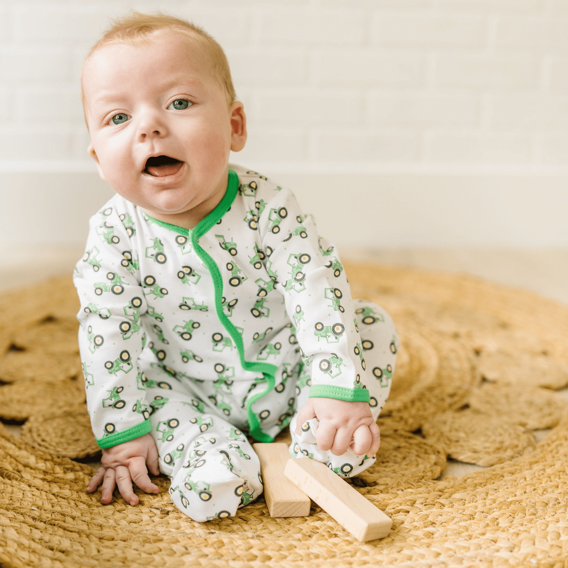 Lil' Green Tractor Print Footie - Magnolia BabyFootie