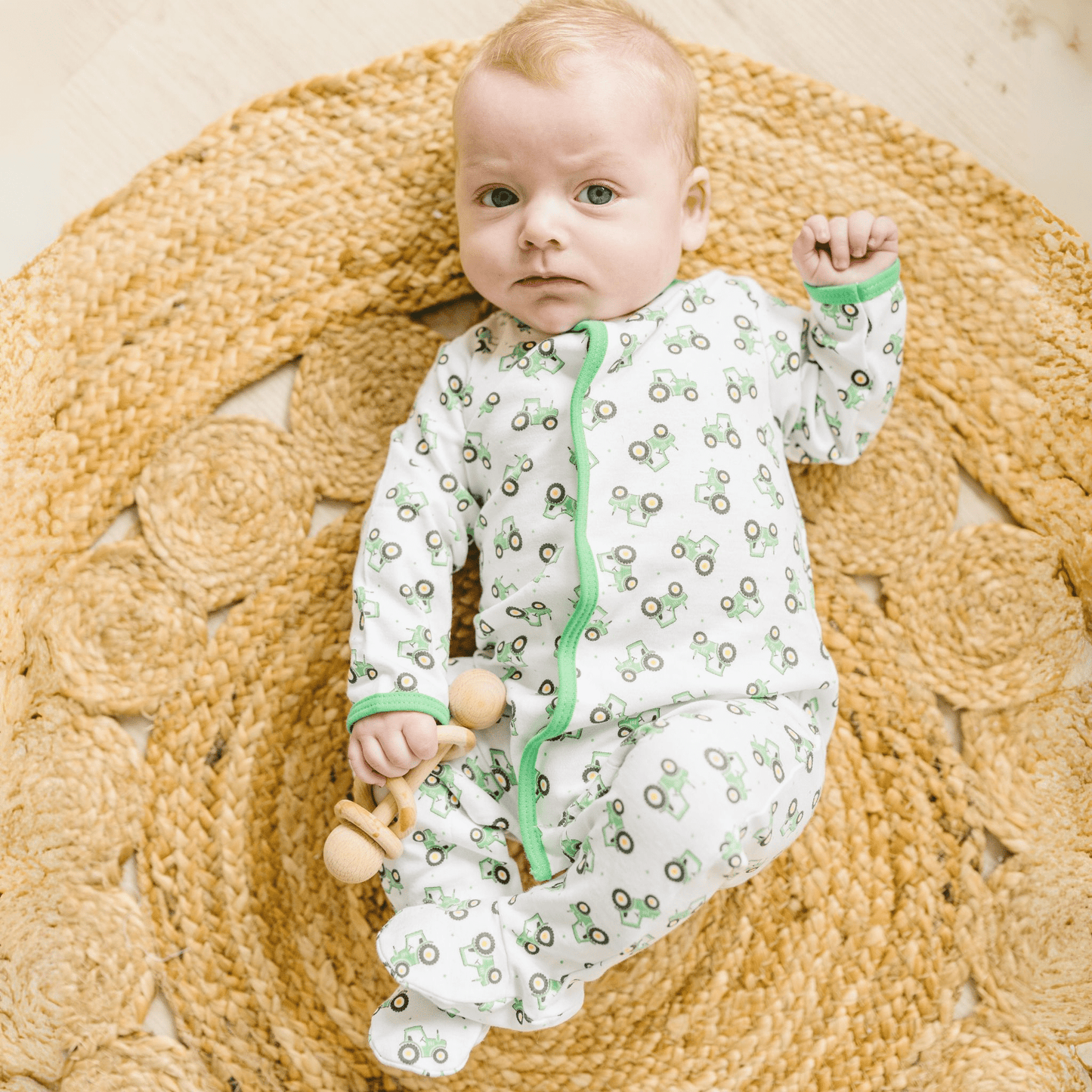 Lil' Green Tractor Print Footie - Magnolia BabyFootie