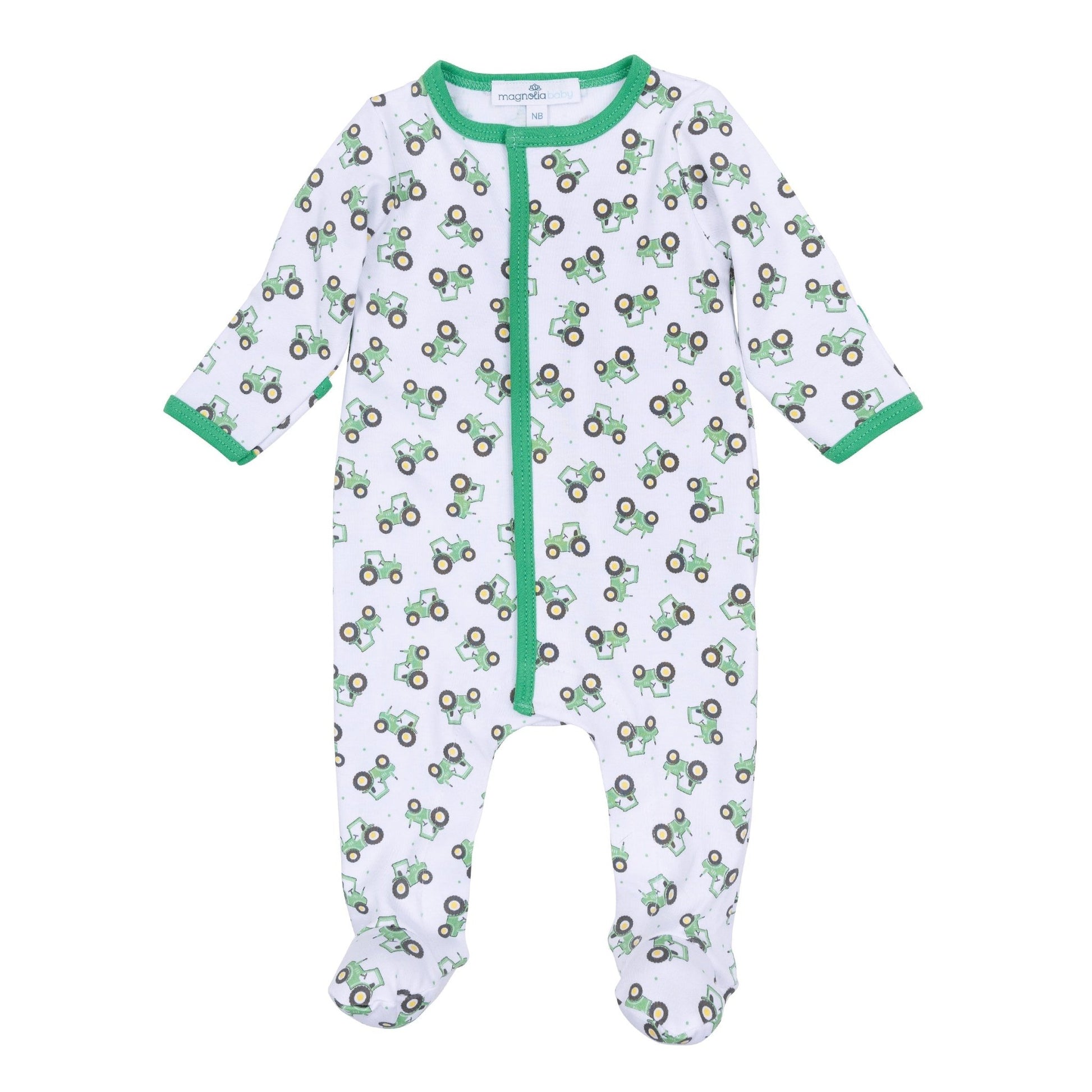Lil' Green Tractor Print Footie - Magnolia BabyFootie