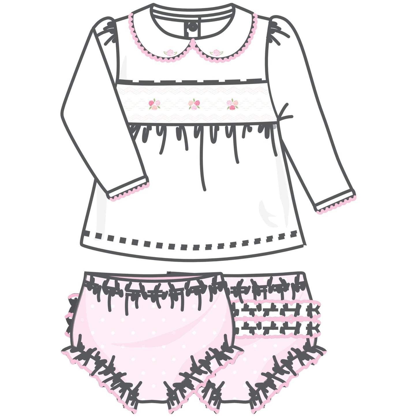 Mia's Classics Smocked Ruffle Long Sleeve Diaper Cover Set - Pink - Magnolia BabyDiaper Cover