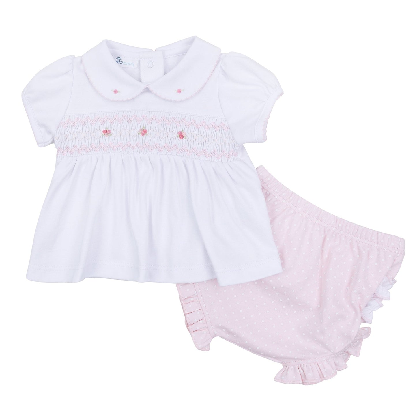 Mia's Classics Smocked Ruffle Short Sleeve Diaper Cover Set - Pink - Magnolia BabyDiaper Cover