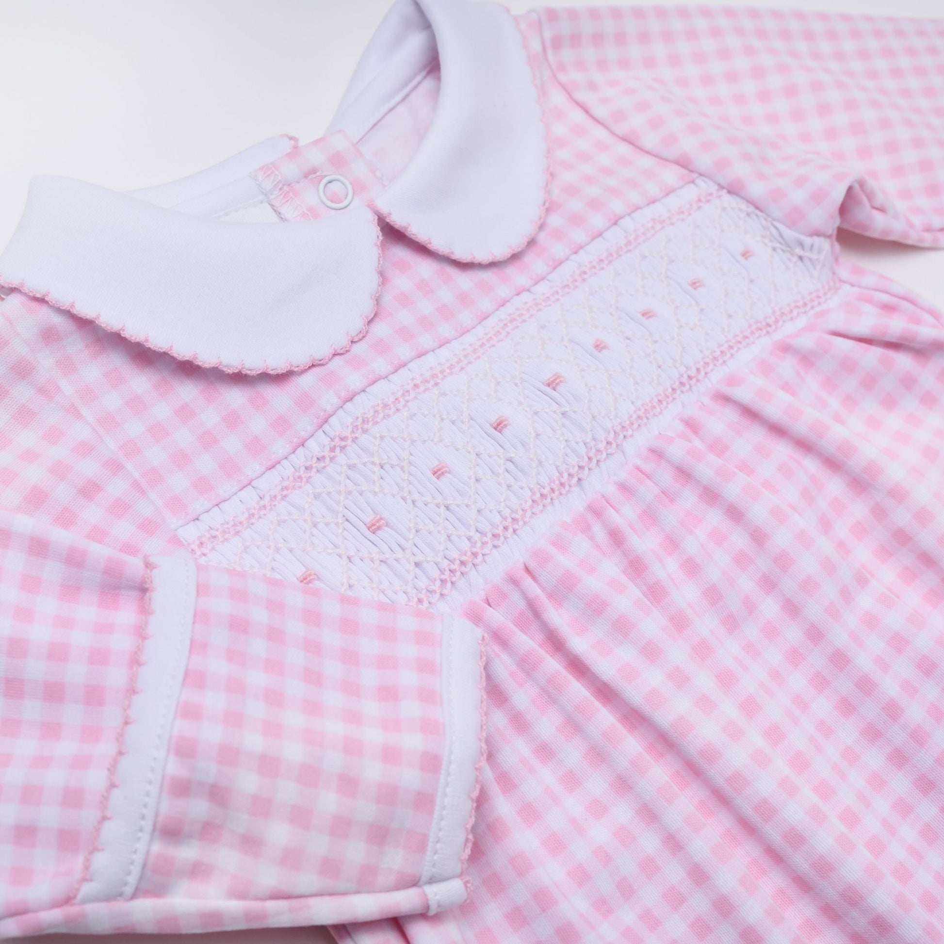Mini Checks Smocked Footie - Pink - Magnolia BabyFootie