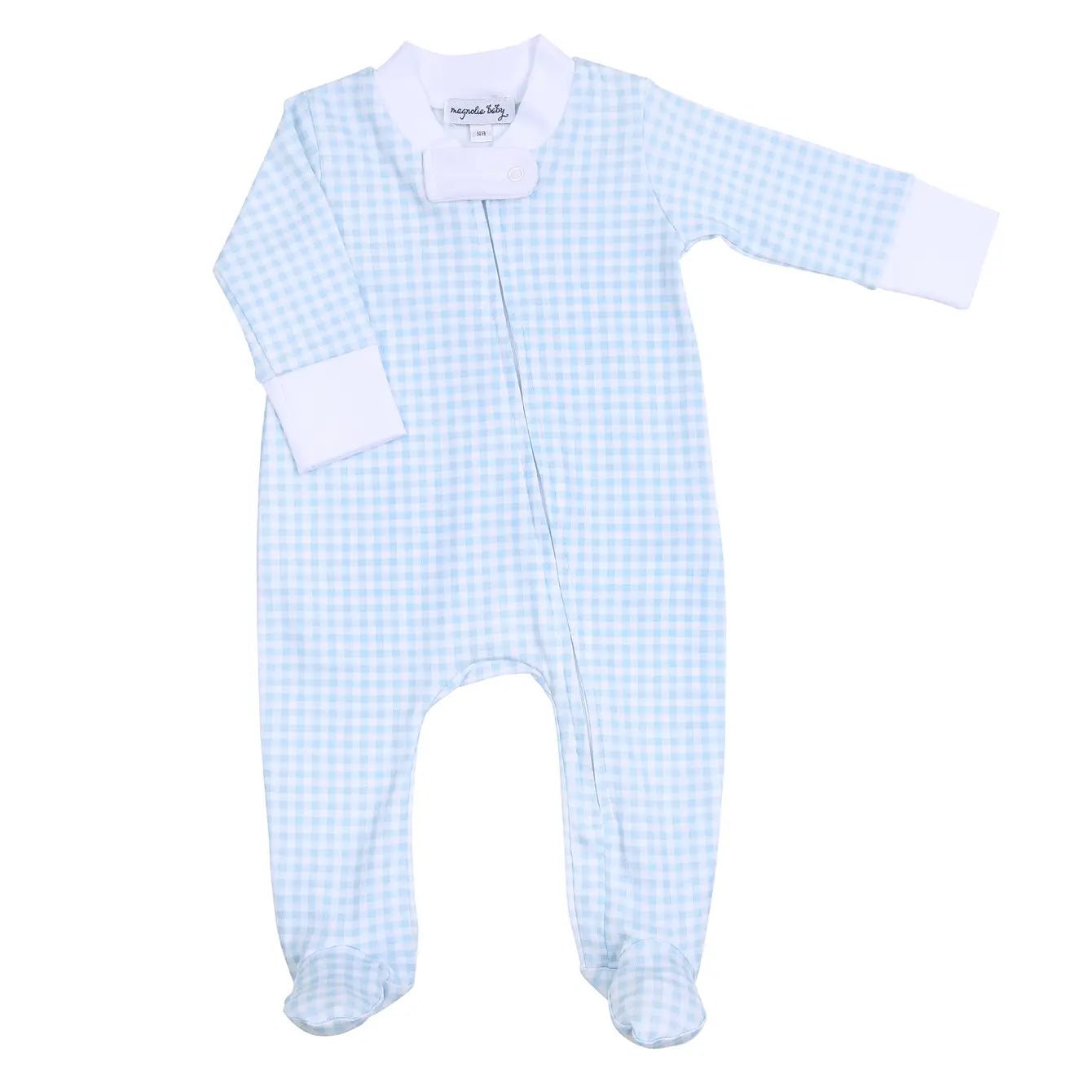 Mini Checks Zip Footie - Blue - Magnolia BabyFootie