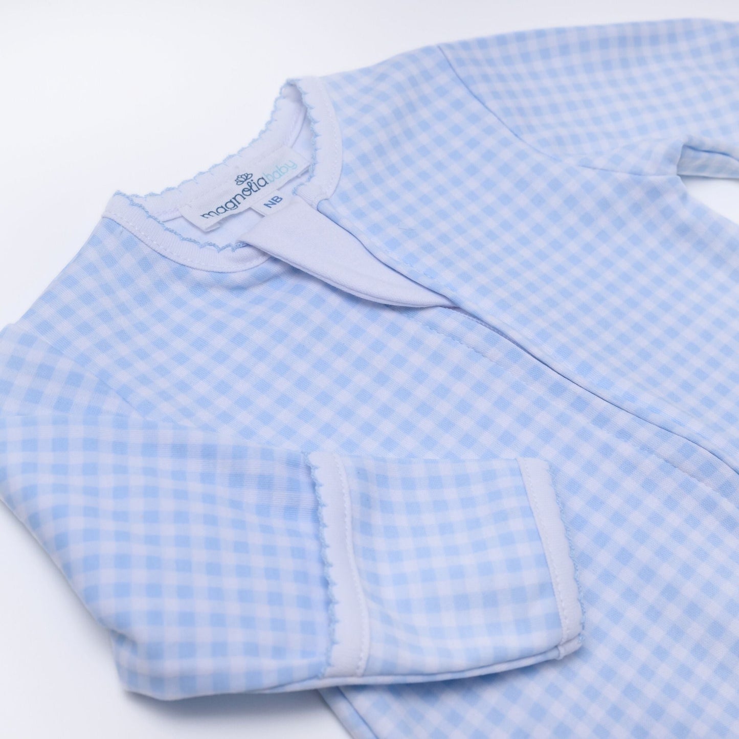 Mini Checks Zip Footie - Light Blue - Magnolia BabyFootie