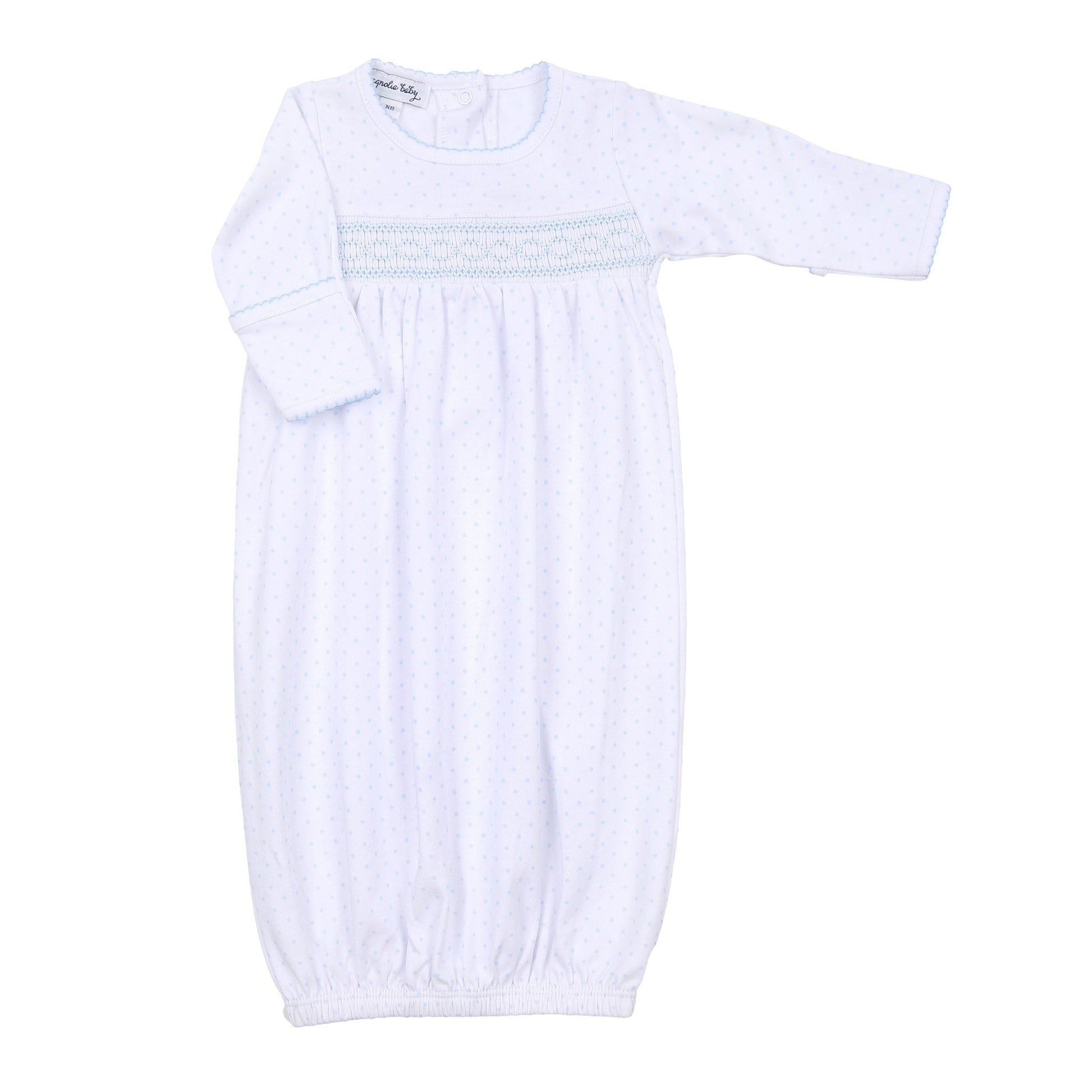 Mini Dots Smocked Gathered Gown - Blue - Magnolia BabyGown