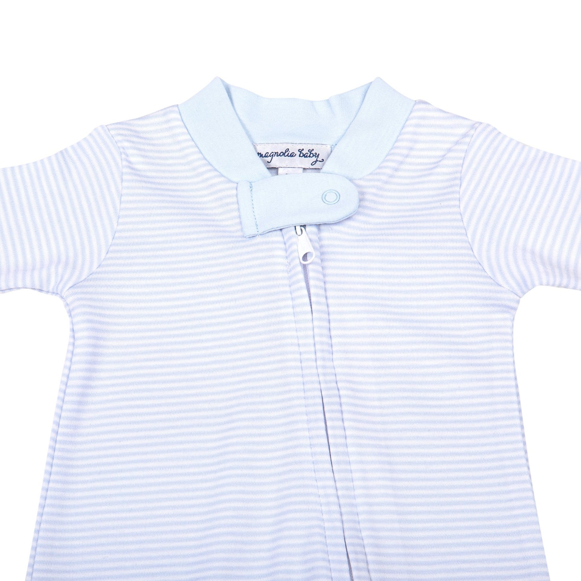 Mini Stripes Zip Footie - Blue - Magnolia BabyFootie