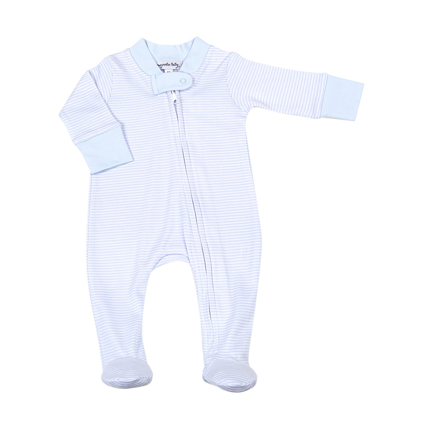 Mini Stripes Zip Footie - Blue - Magnolia BabyFootie
