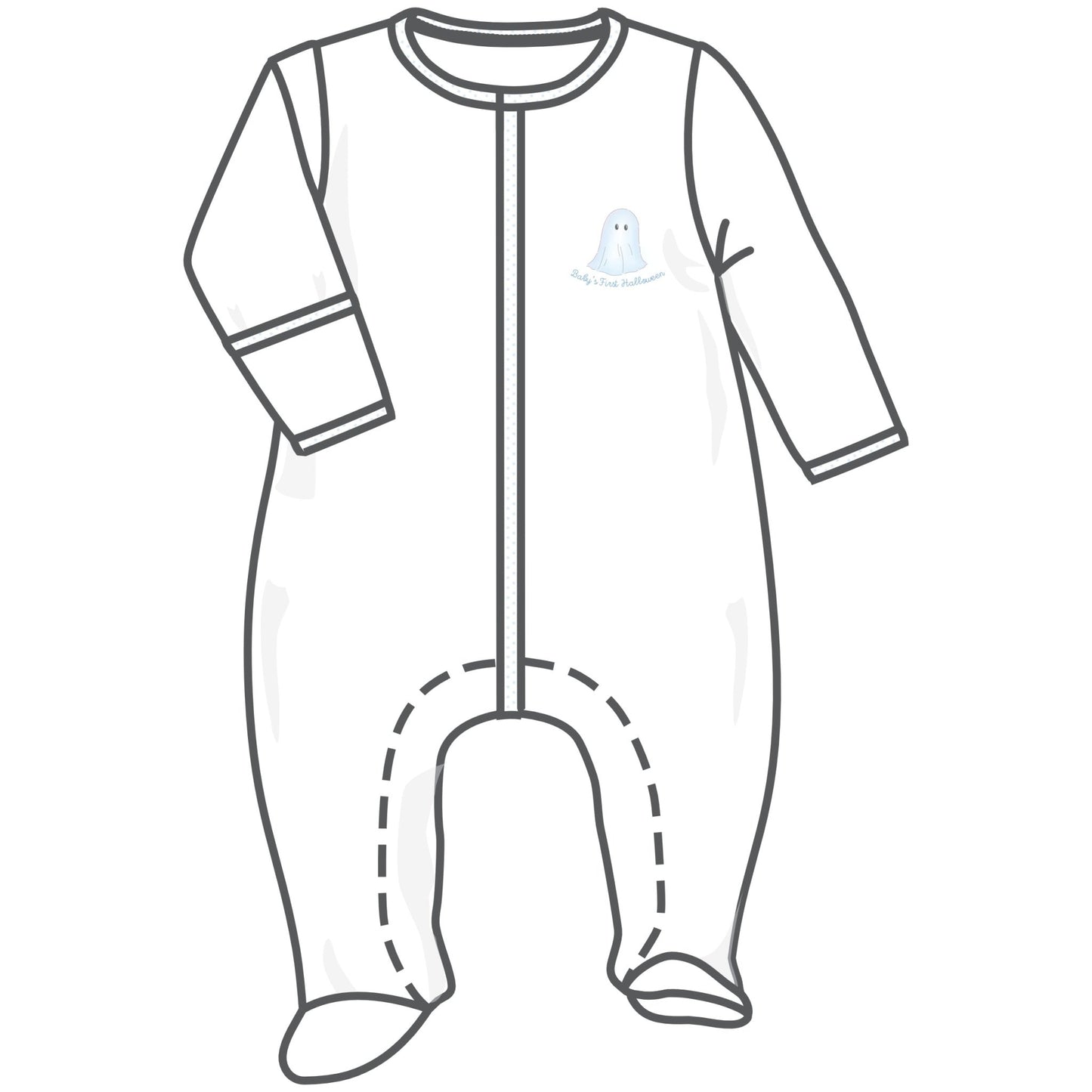 My Little Boo Embroidered Baby's First Halloween Footie - Light Blue - Magnolia BabyFootie